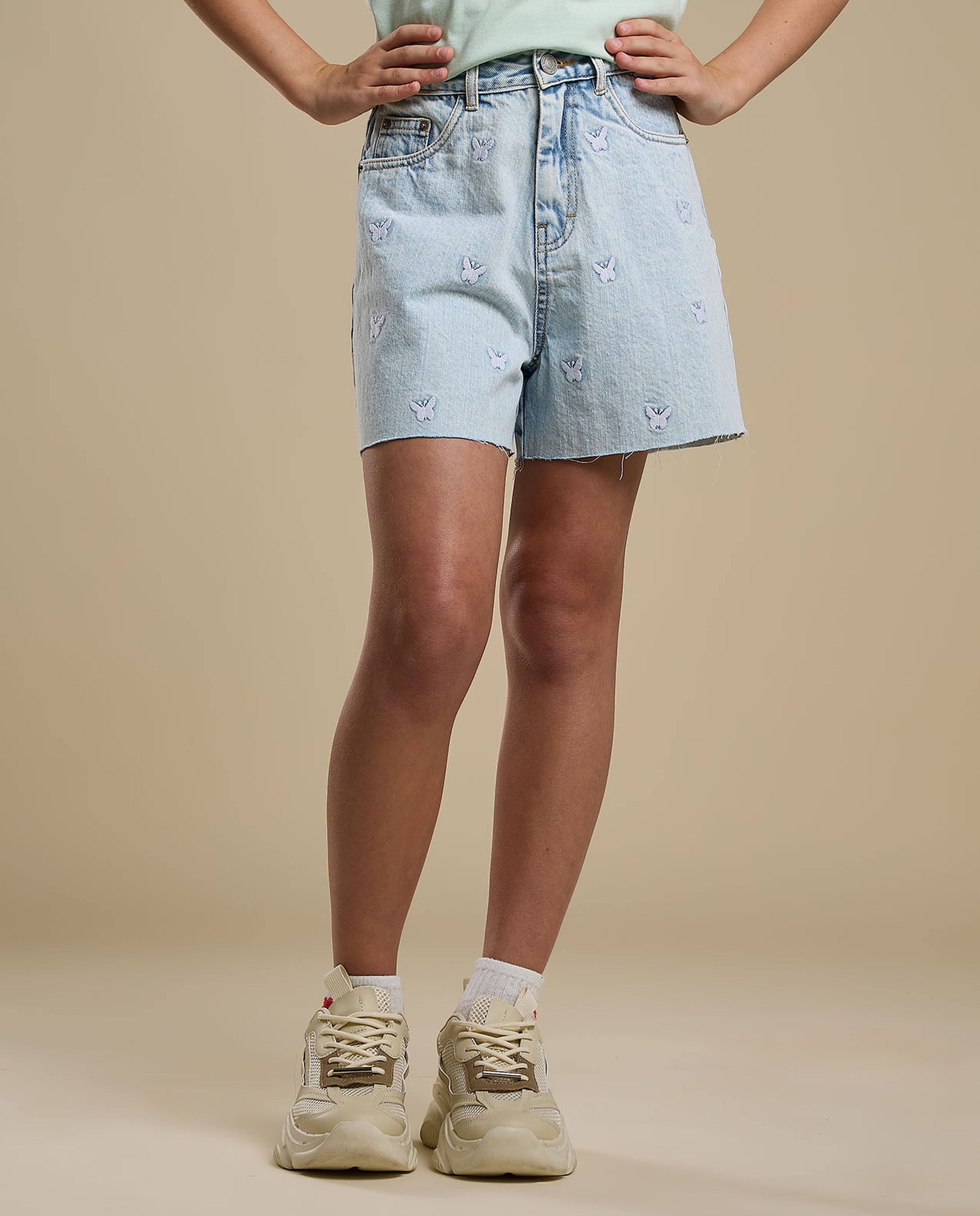 Faded Shorts with Button Closure