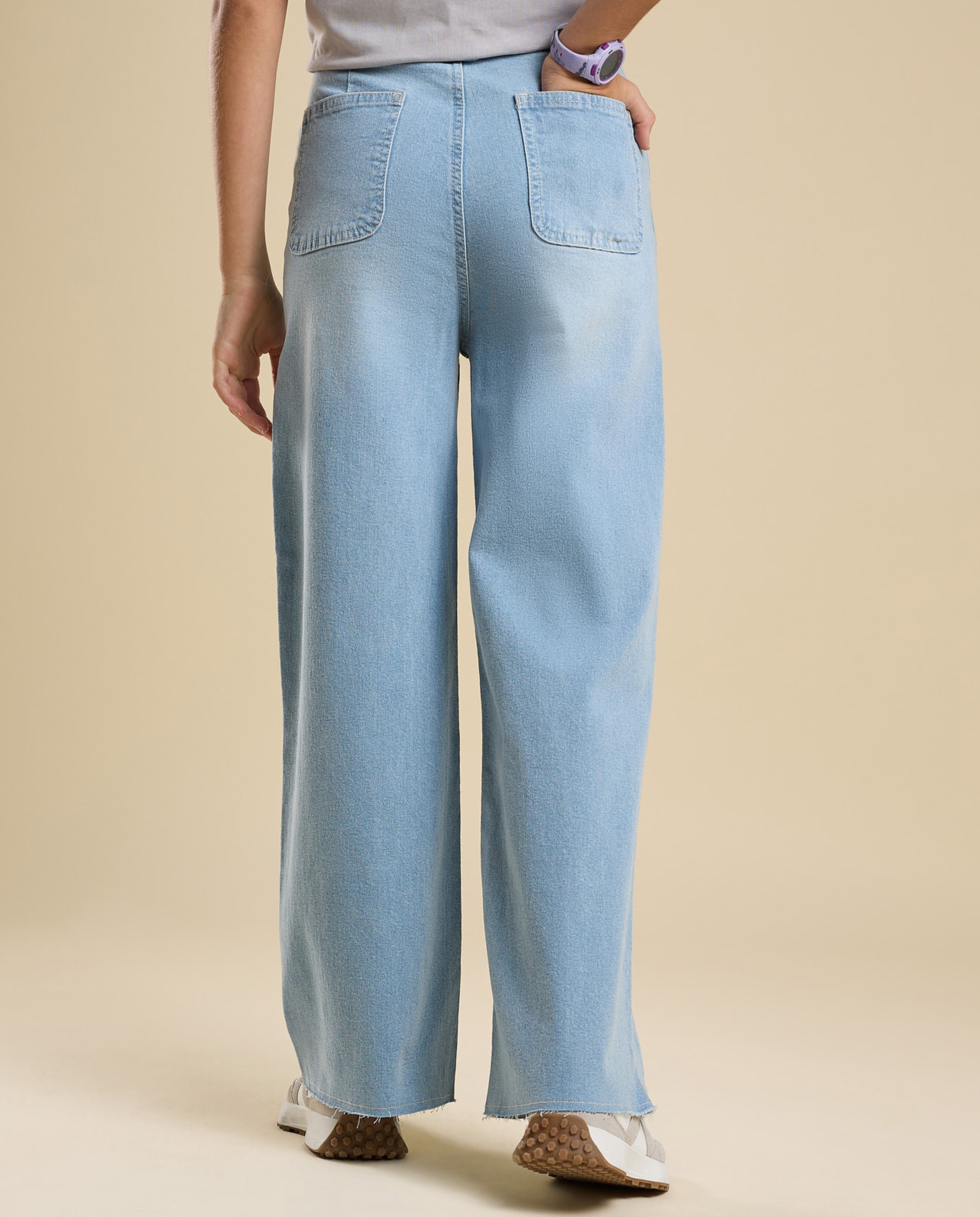 Faded Wide Leg Jeans with Button Closure