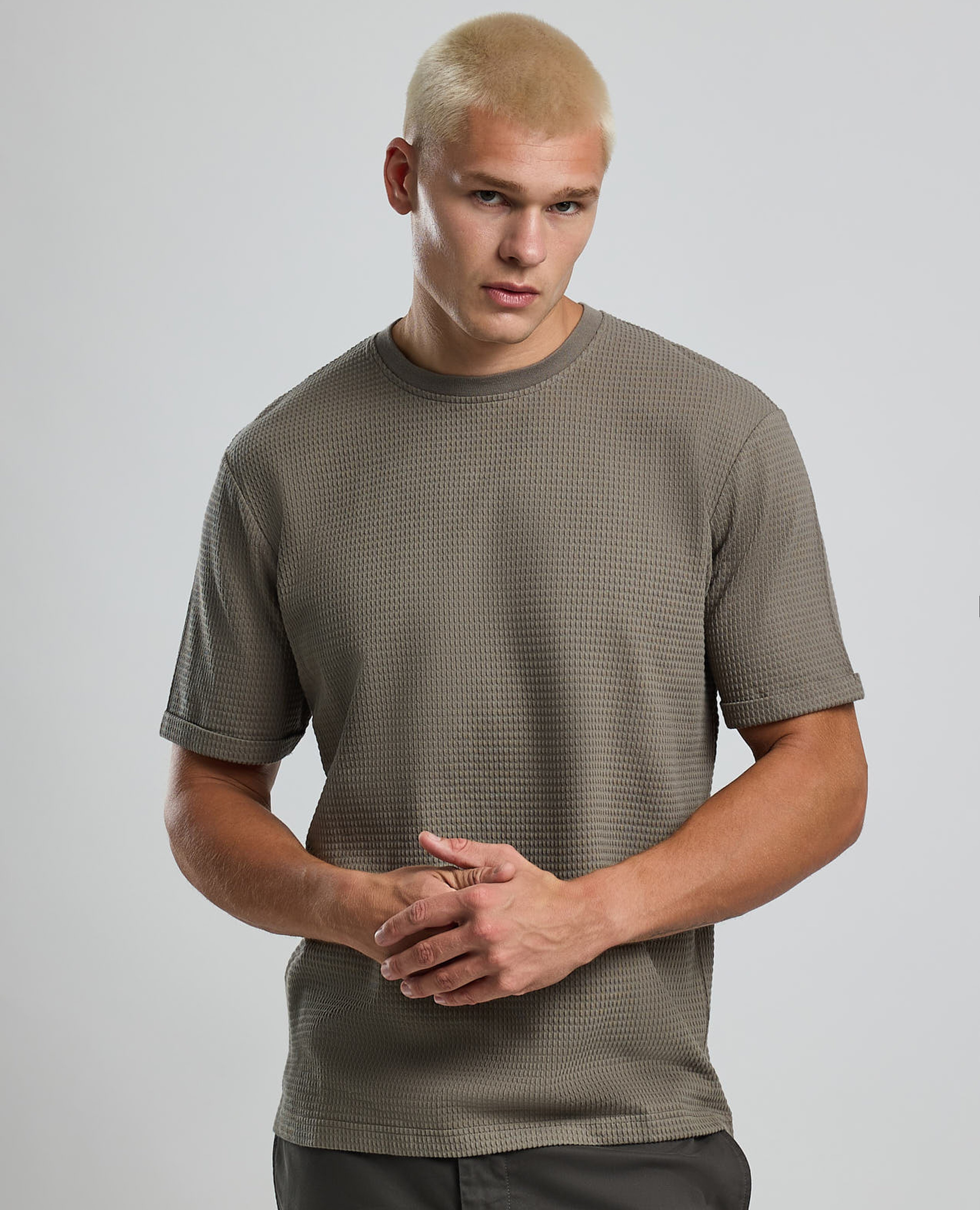 Textured T-Shirt with Crew Neck and Short Sleeves