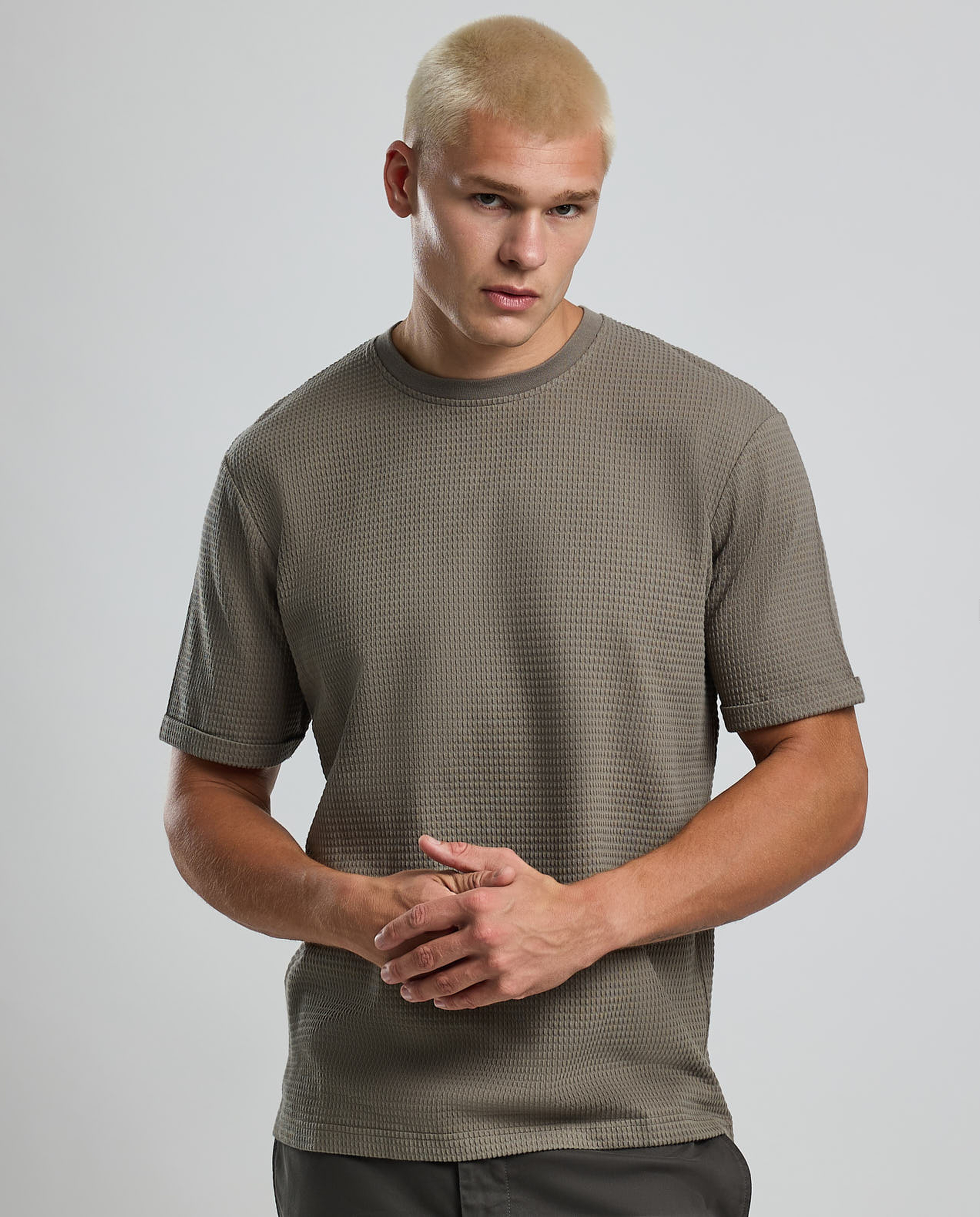 Textured T-Shirt with Crew Neck and Short Sleeves