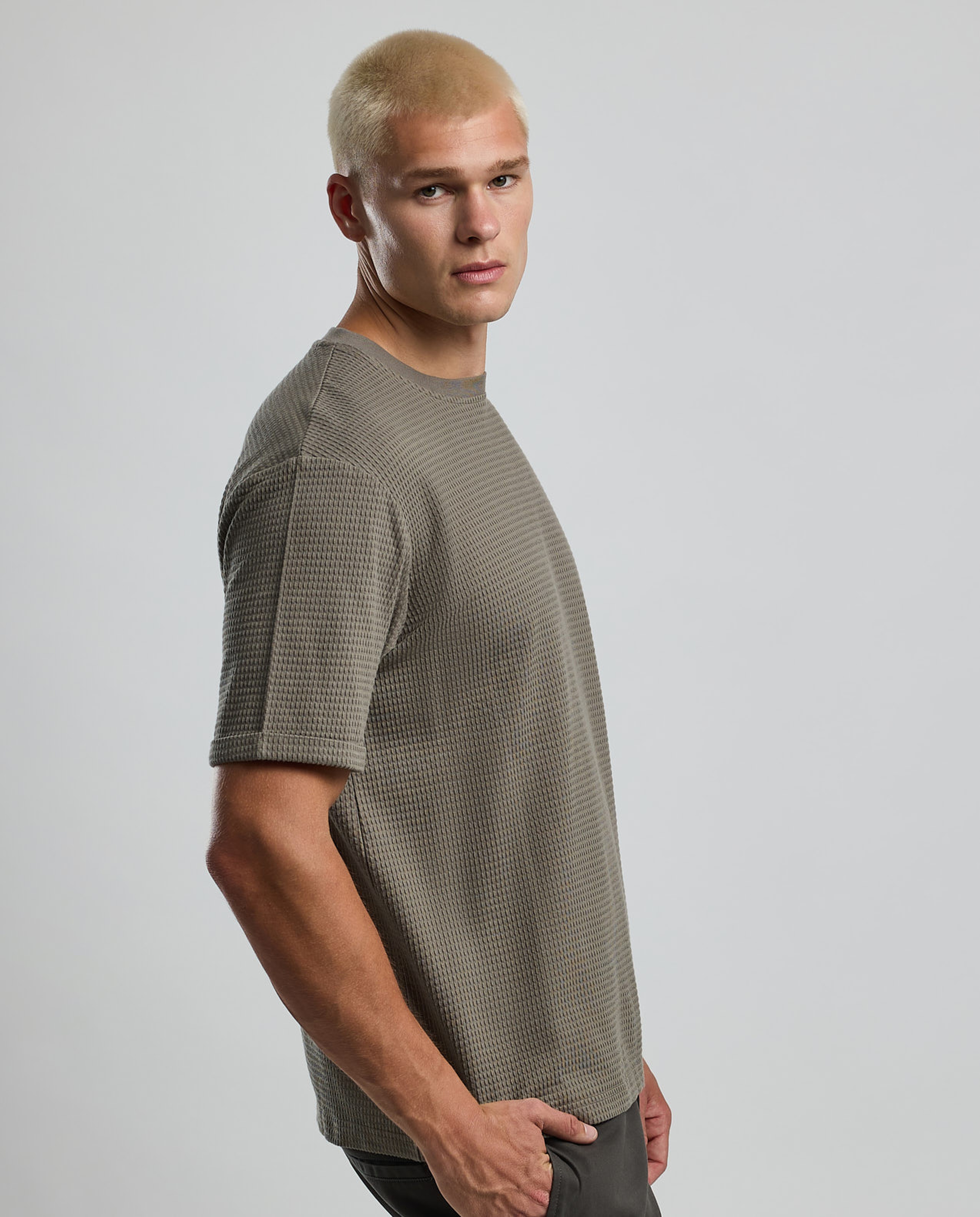 Textured T-Shirt with Crew Neck and Short Sleeves