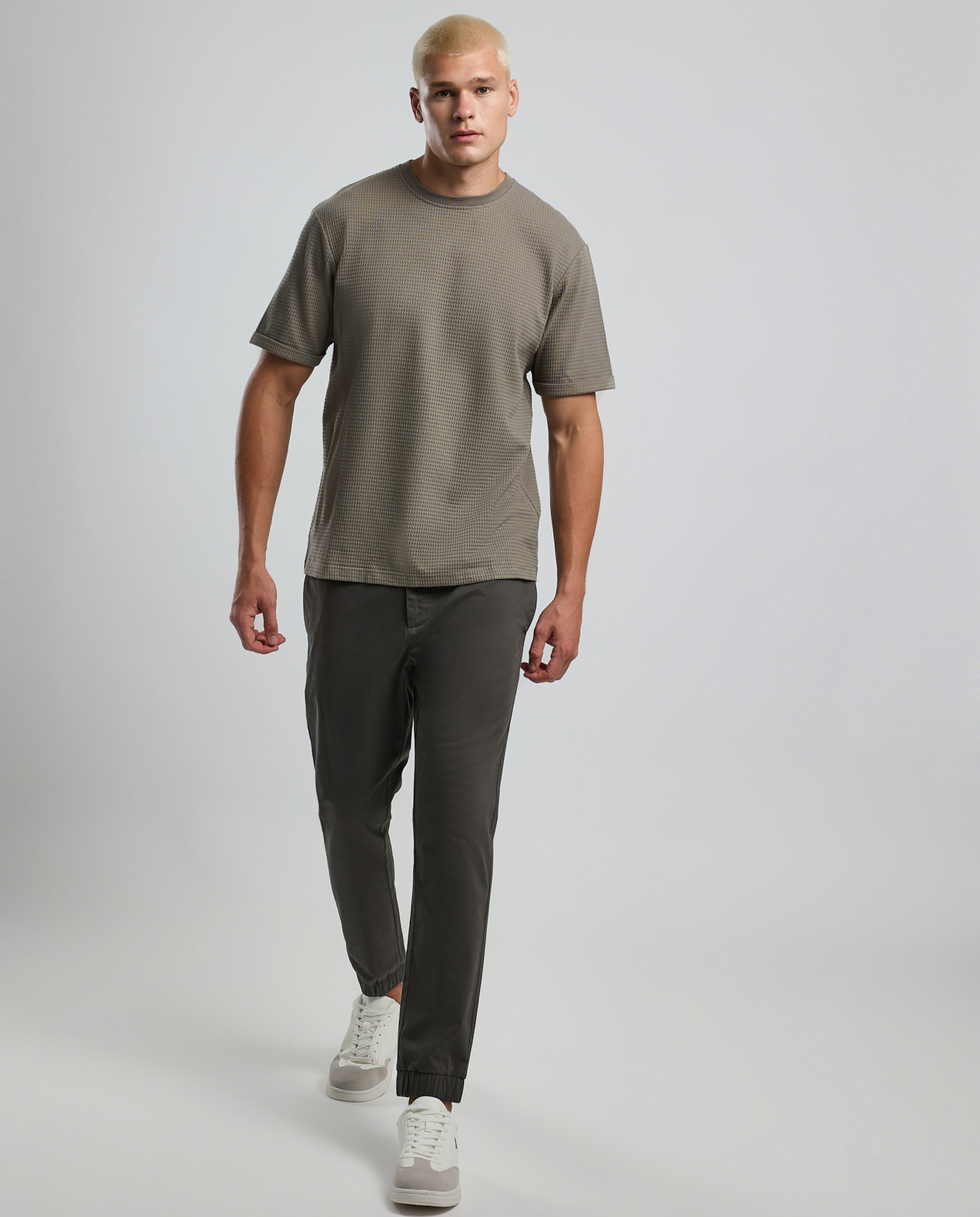 Textured T-Shirt with Crew Neck and Short Sleeves