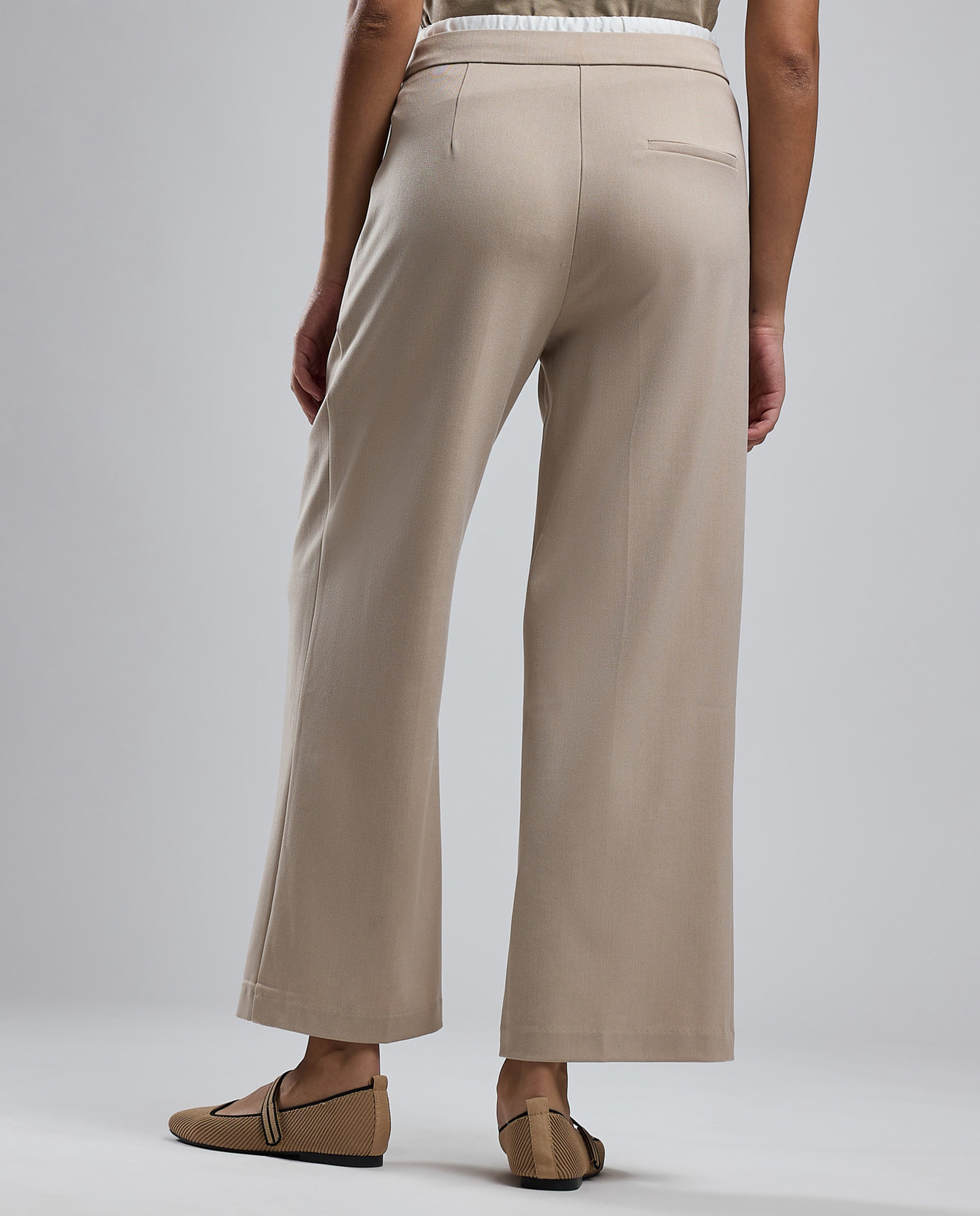 Solid Wide Leg Pants with Drawstring Waist