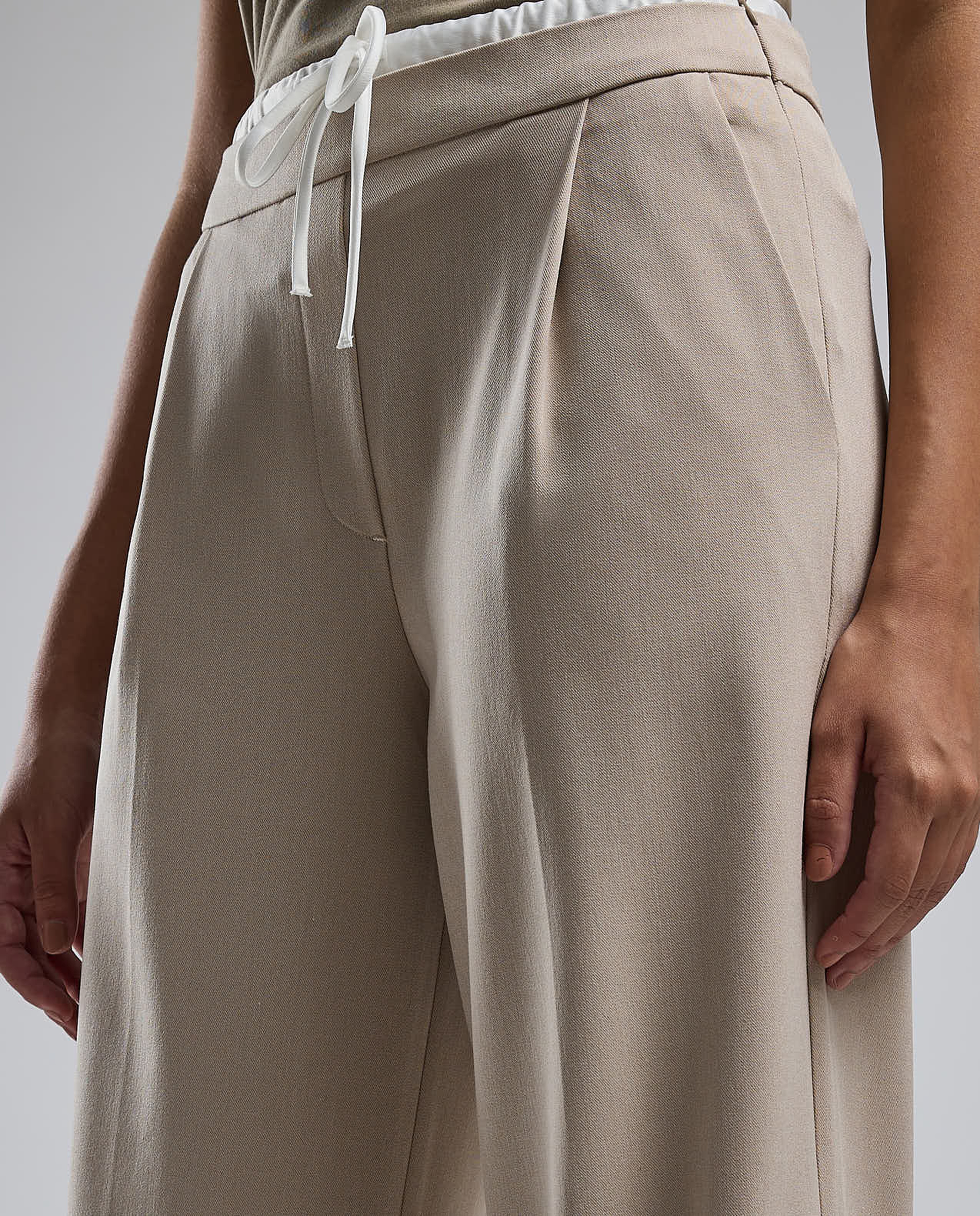 Solid Wide Leg Pants with Drawstring Waist
