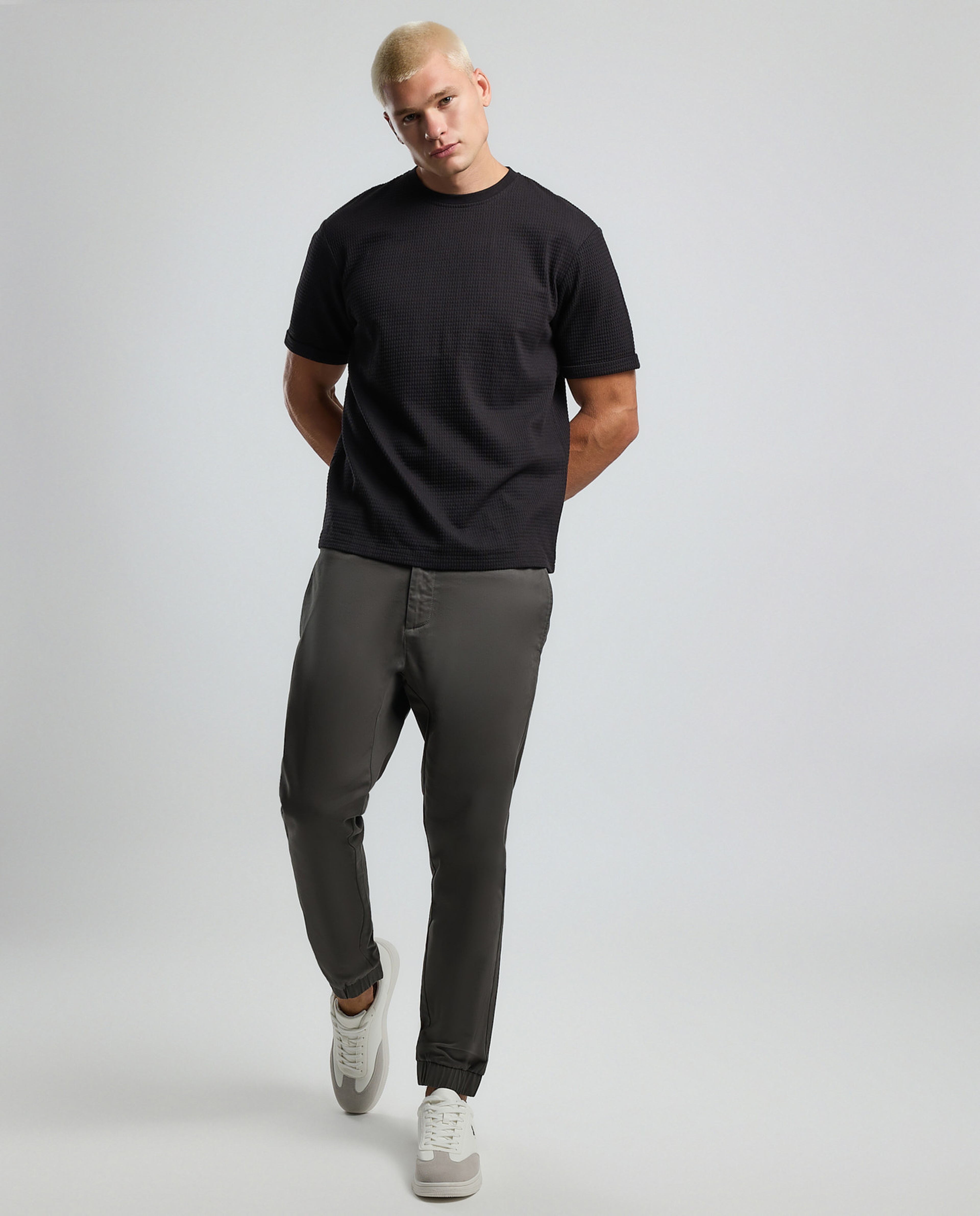 Textured T-Shirt with Crew Neck and Short Sleeves