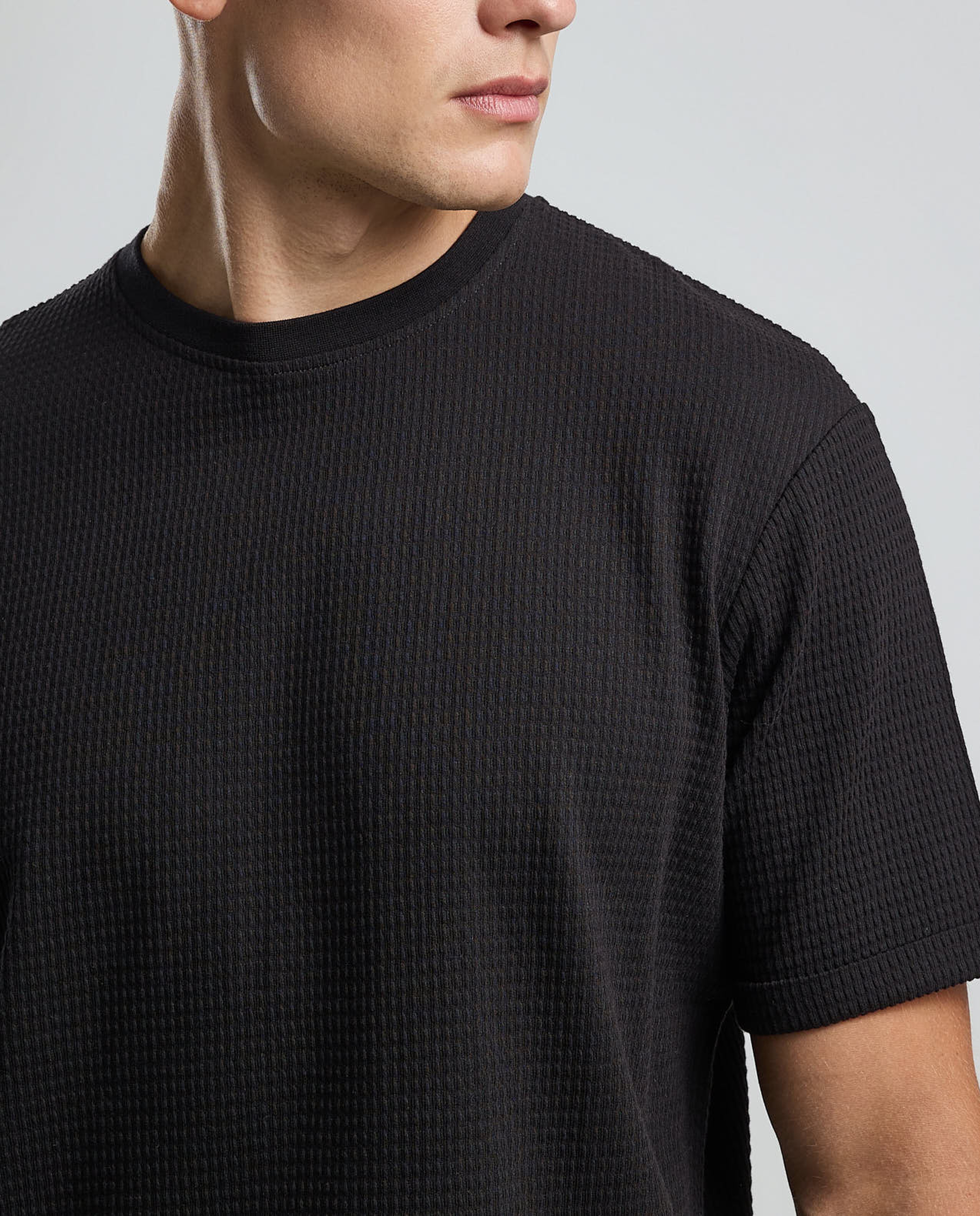 Textured T-Shirt with Crew Neck and Short Sleeves
