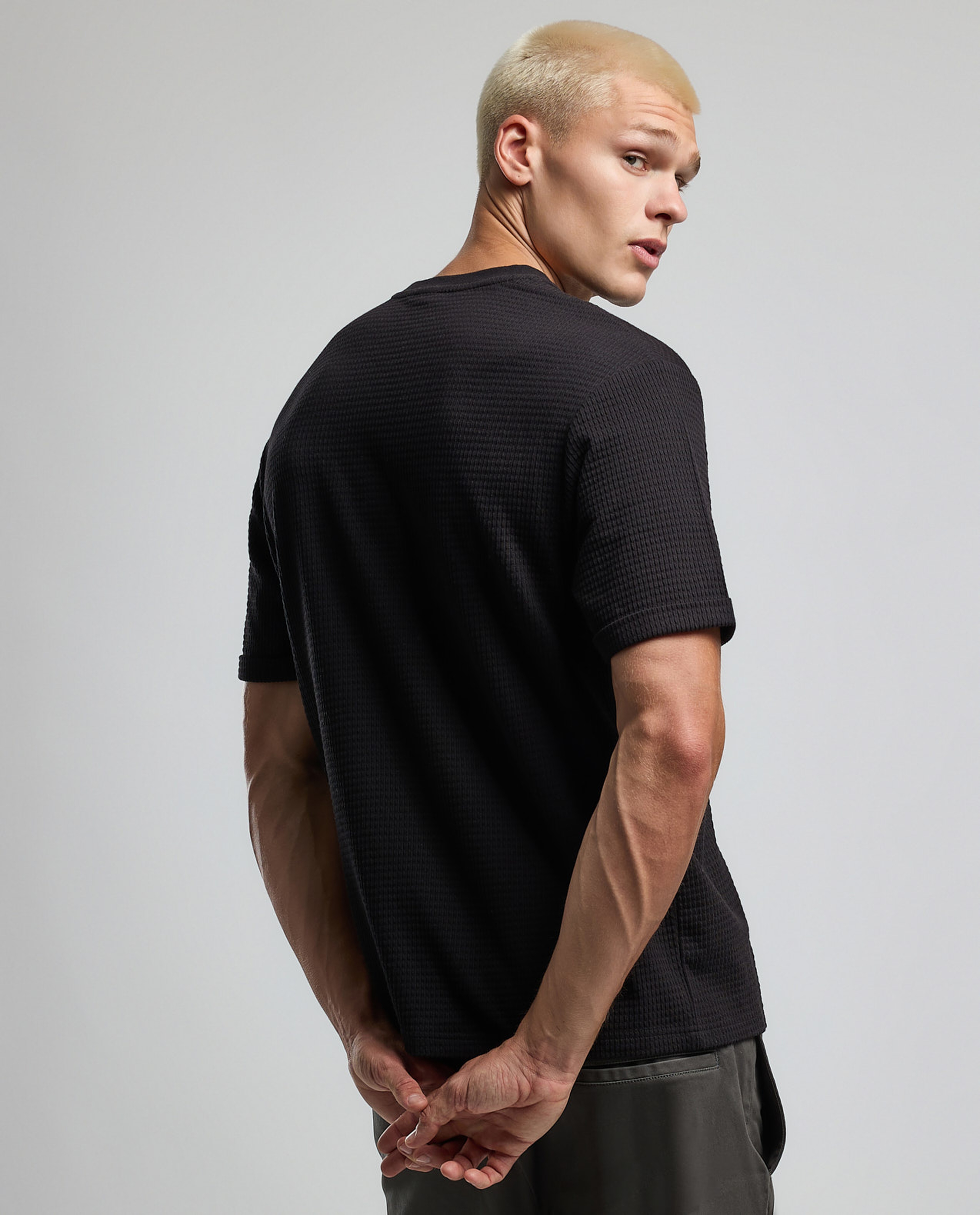 Textured T-Shirt with Crew Neck and Short Sleeves