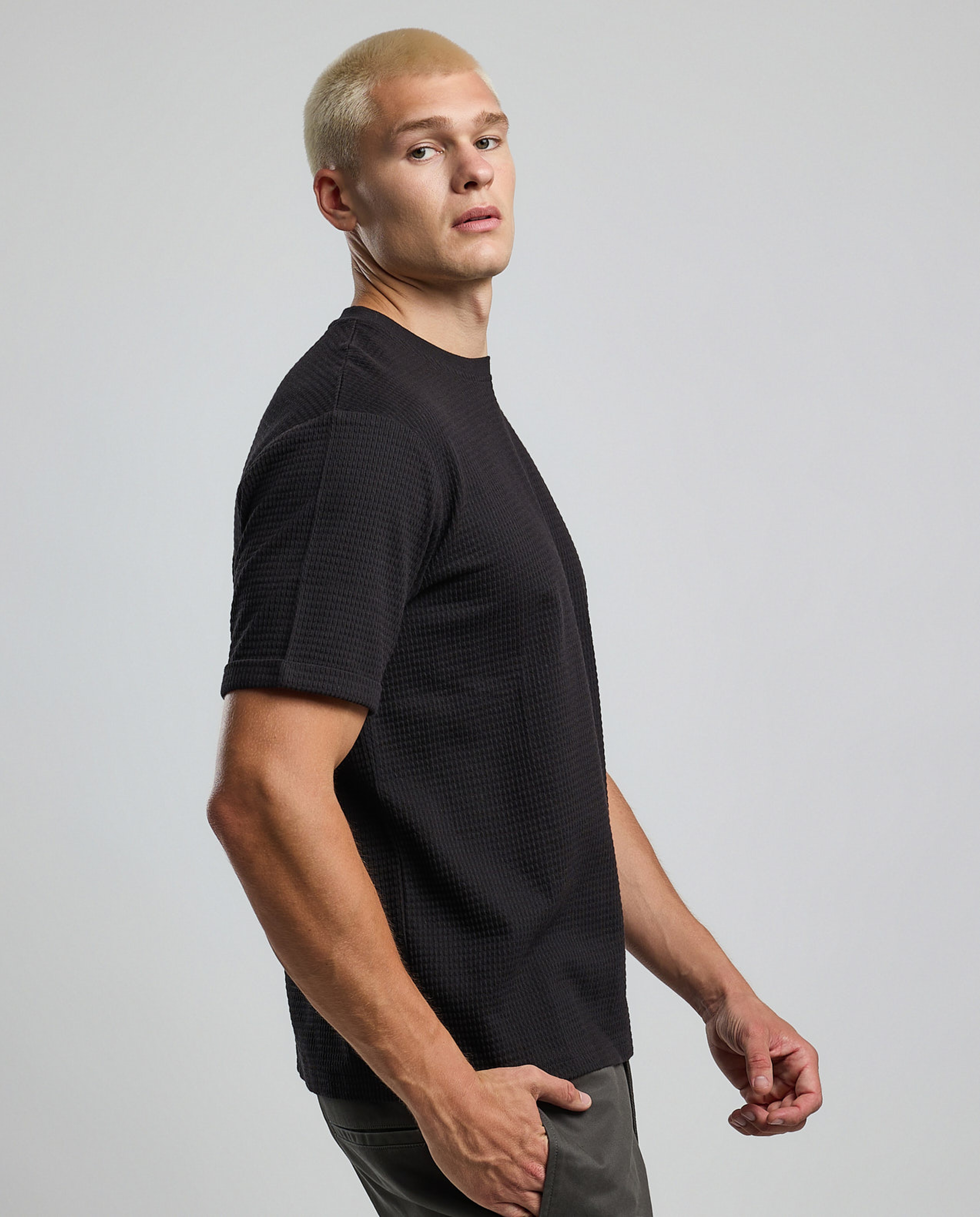 Textured T-Shirt with Crew Neck and Short Sleeves