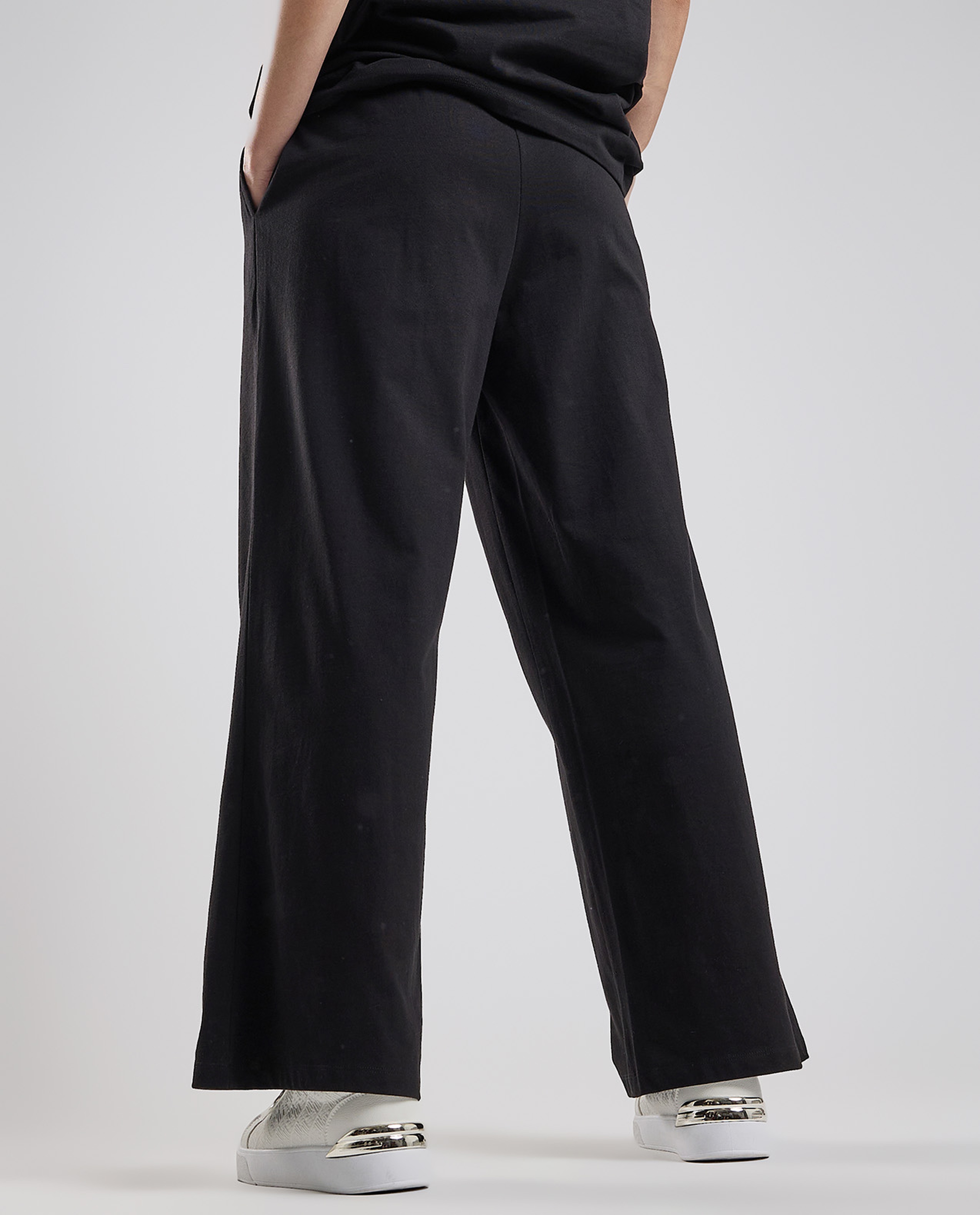 Solid Wide Leg Pants with Drawstring Waist