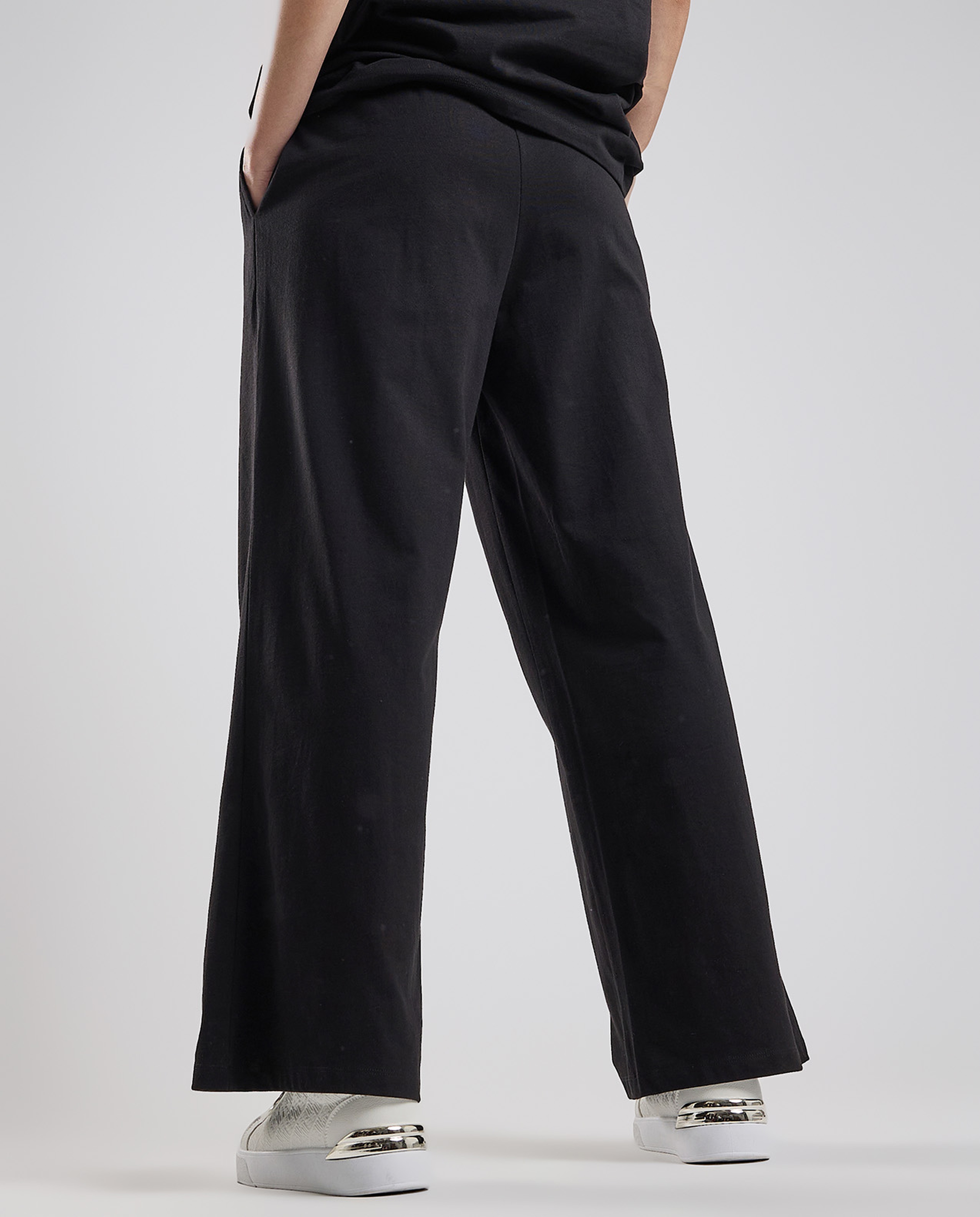 Solid Wide Leg Pants with Drawstring Waist