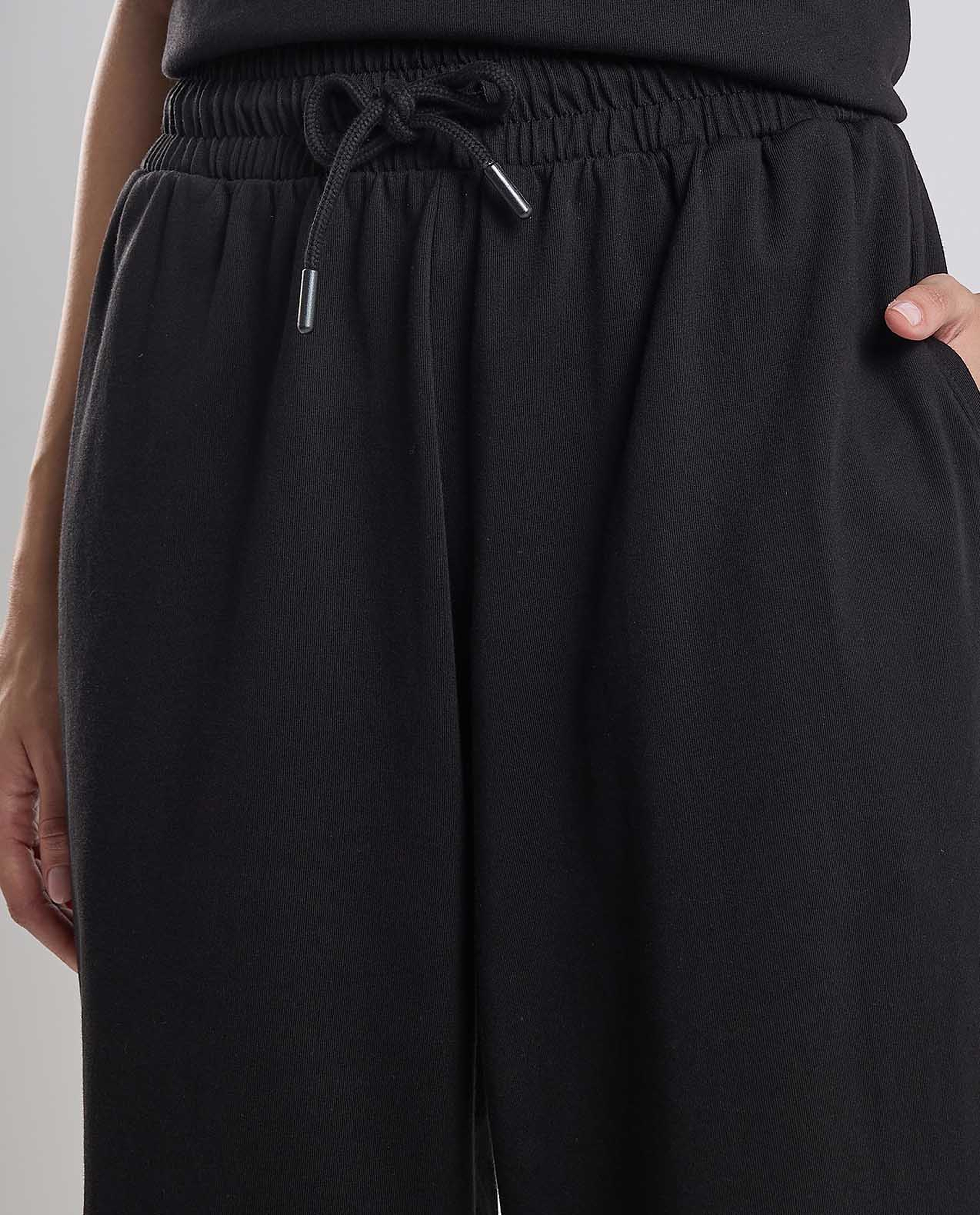 Solid Wide Leg Pants with Drawstring Waist