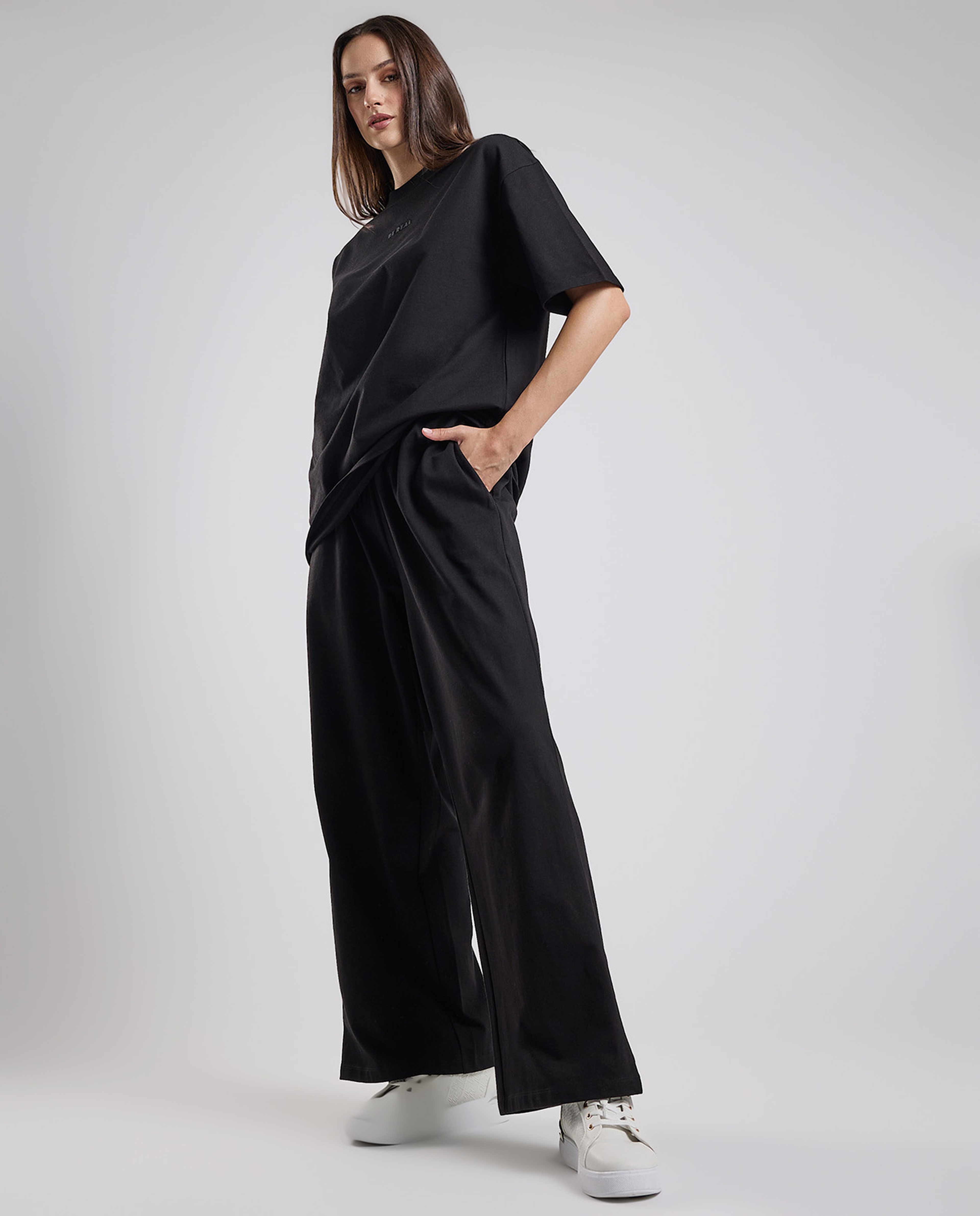Solid Wide Leg Pants with Drawstring Waist