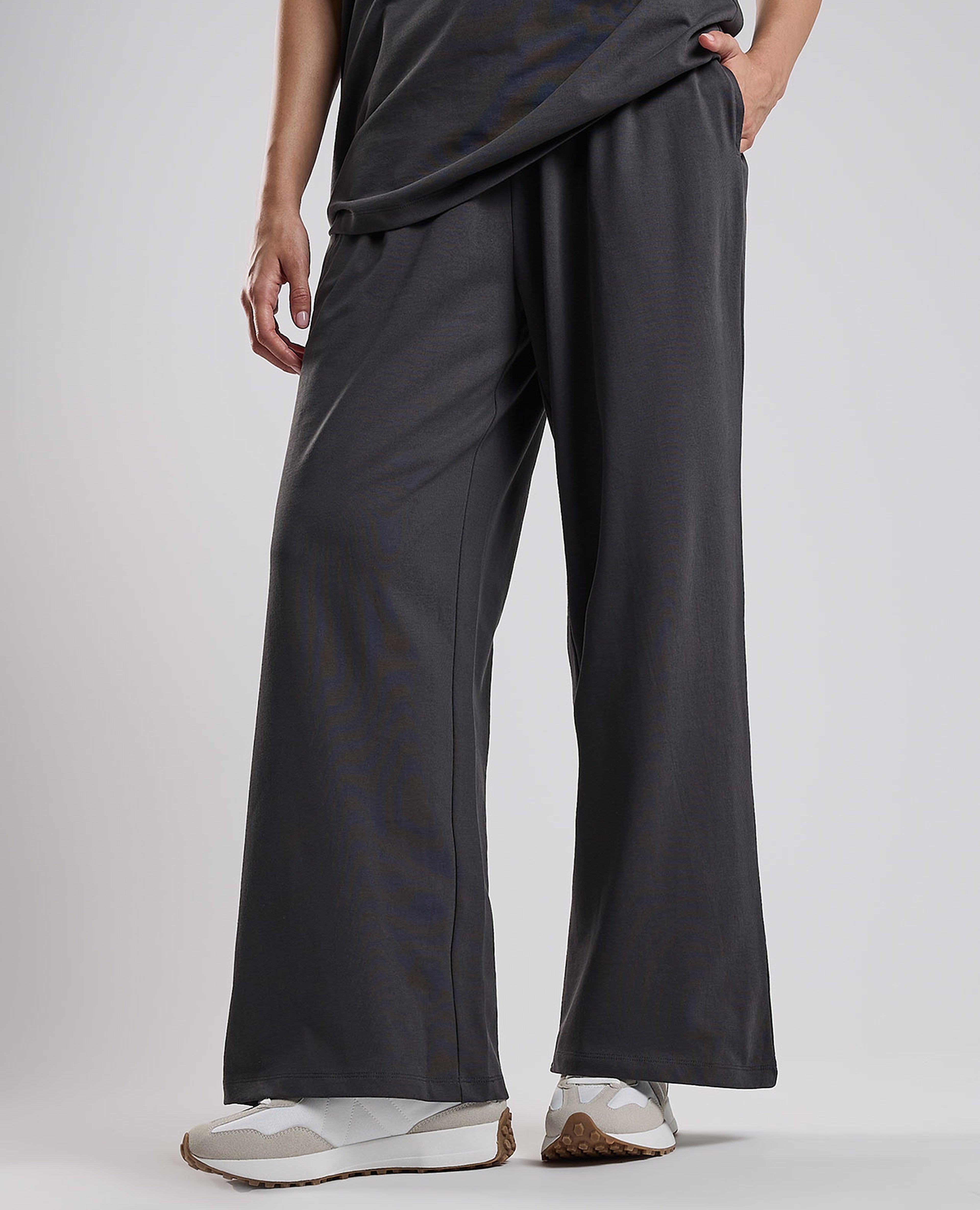 Solid Wide Leg Pants with Drawstring Waist
