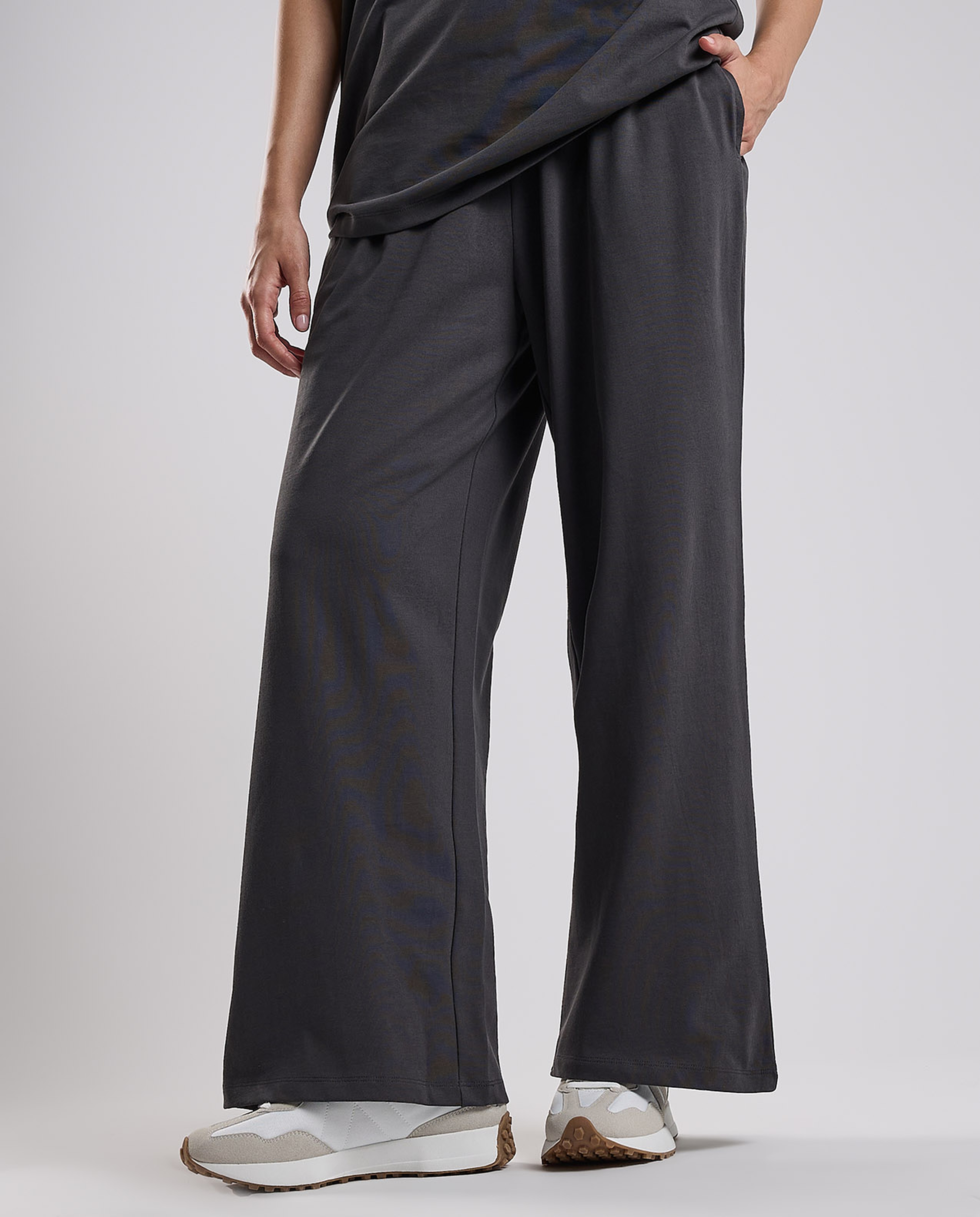 Solid Wide Leg Pants with Drawstring Waist