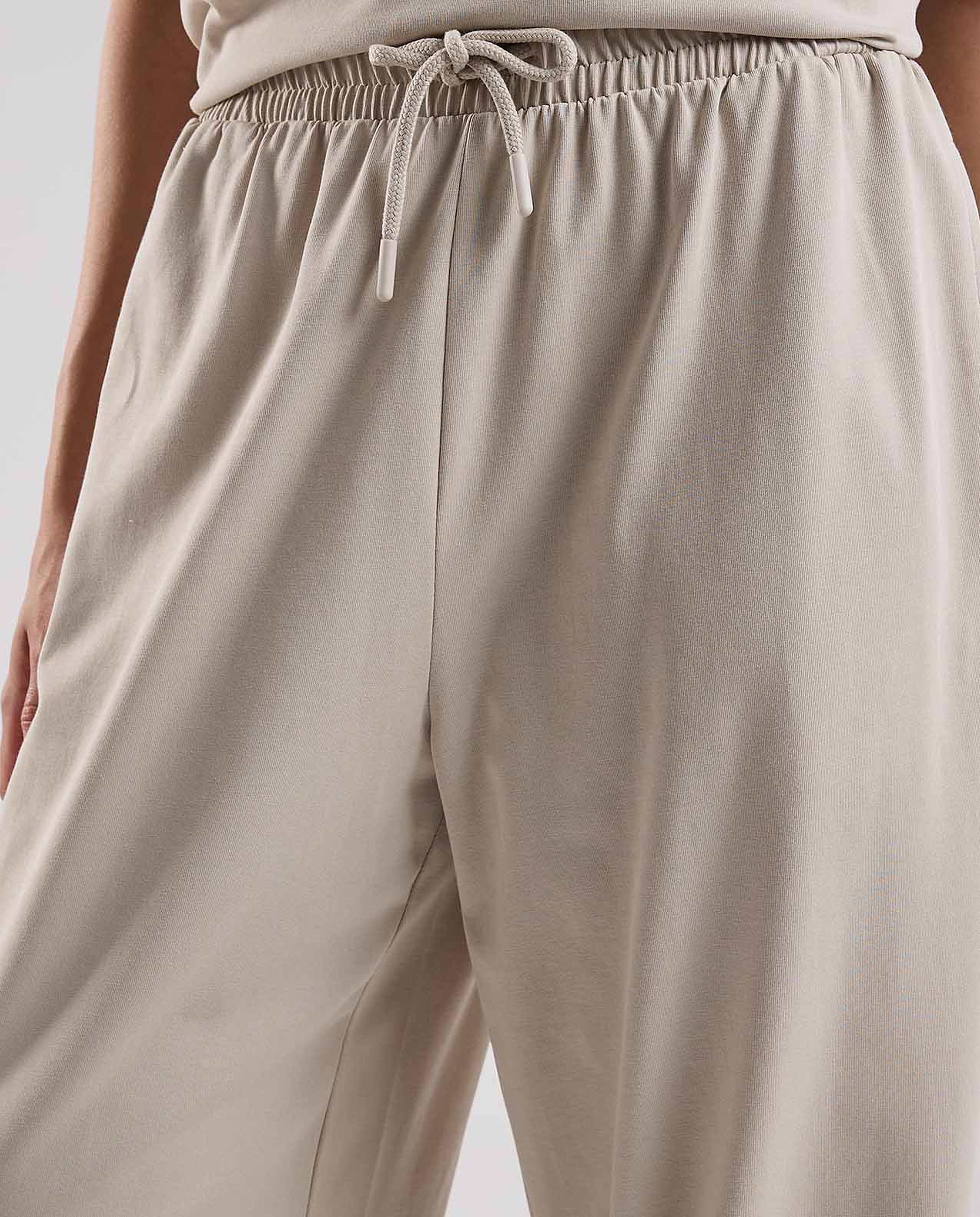 Solid Wide Leg Pants with Drawstring Waist