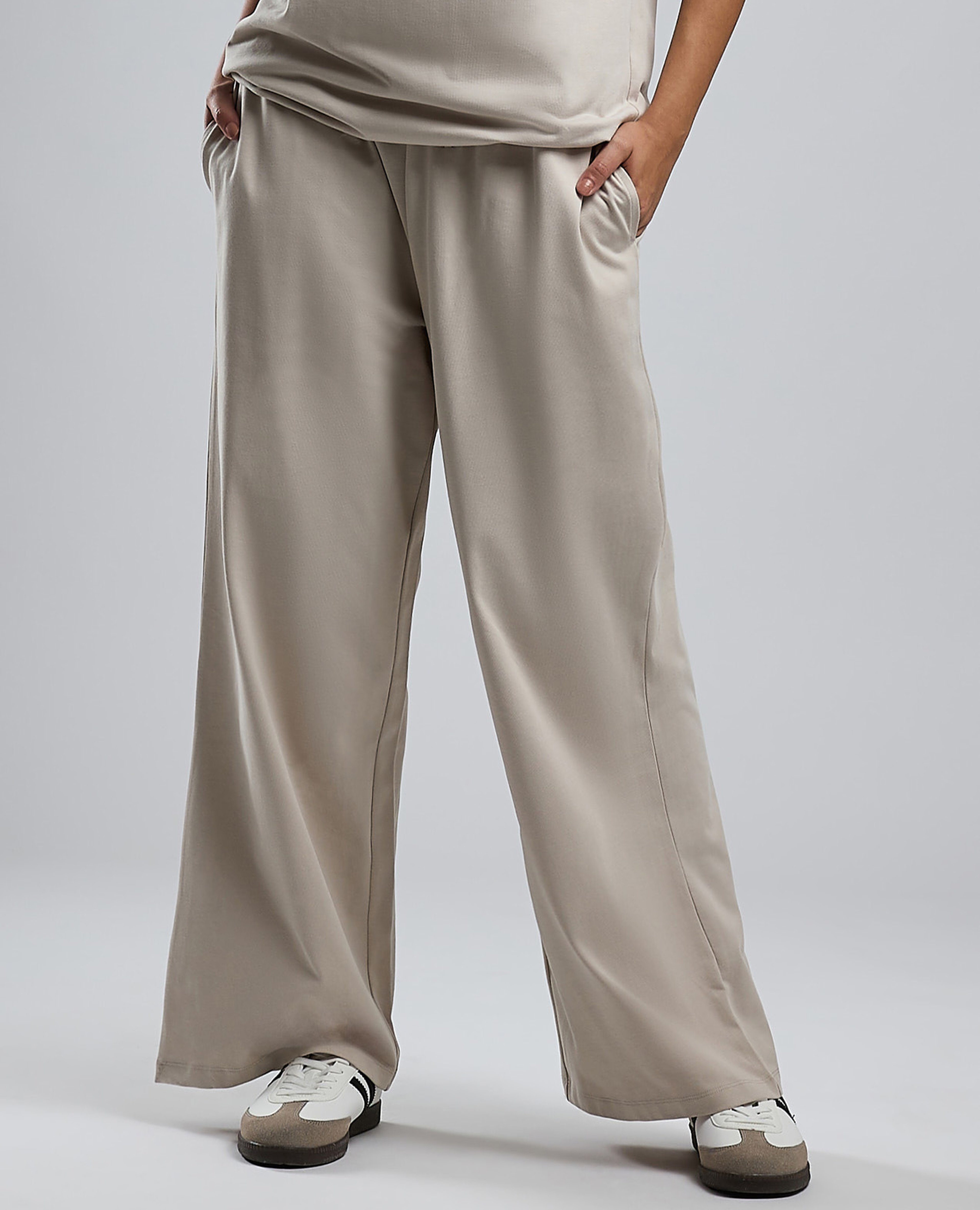 Solid Wide Leg Pants with Drawstring Waist