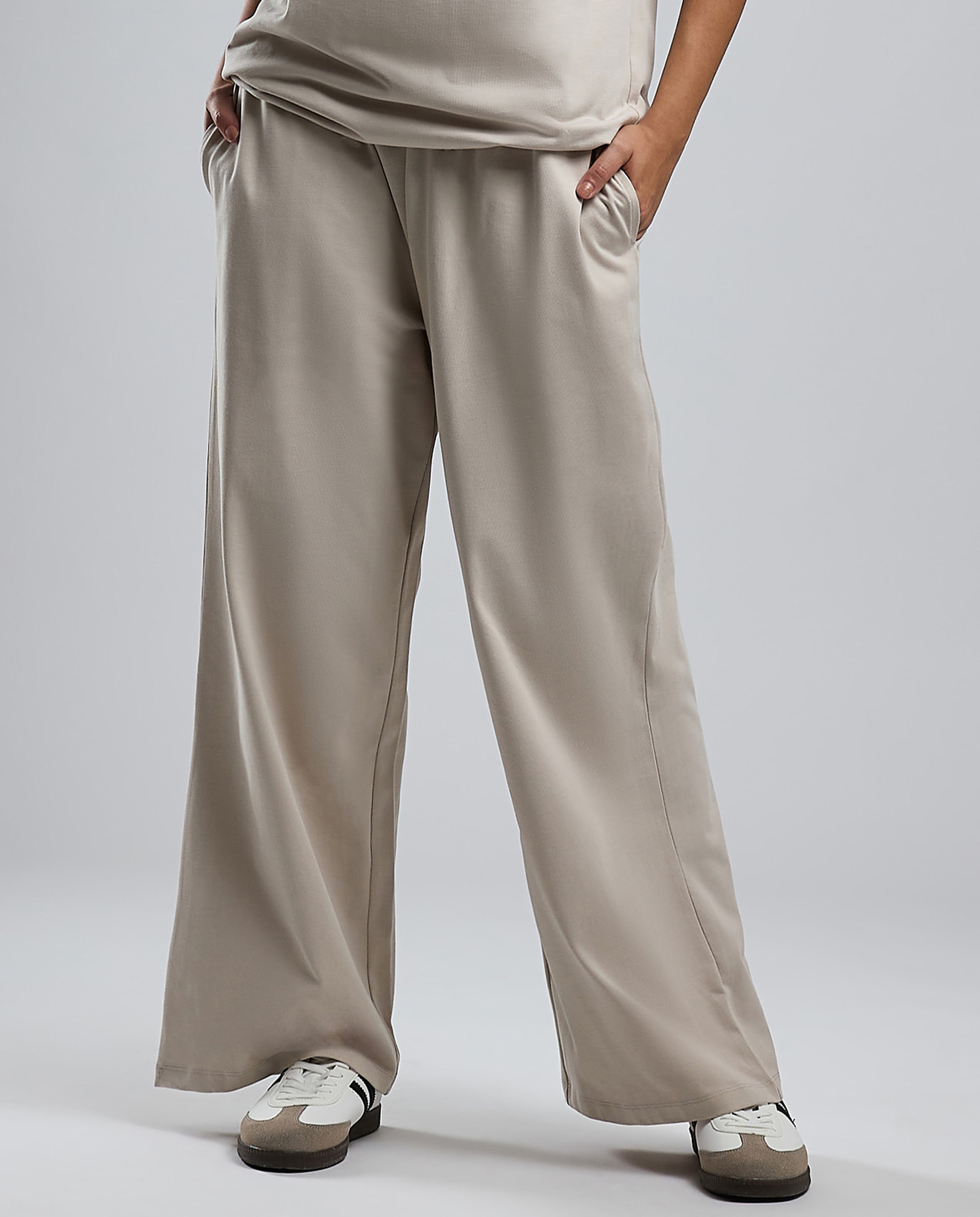 Solid Wide Leg Pants with Drawstring Waist