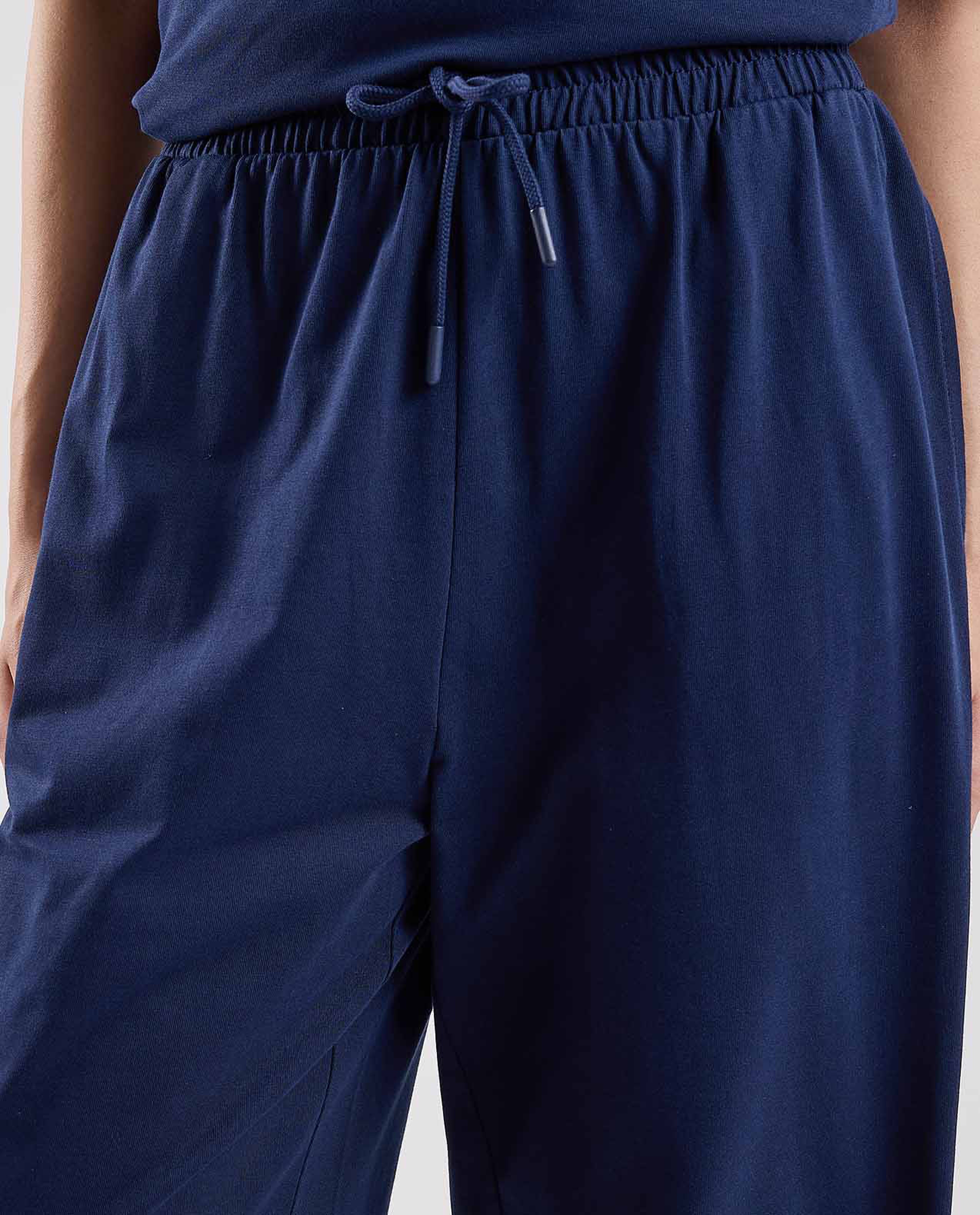 Solid Wide Leg Pants with Drawstring Waist