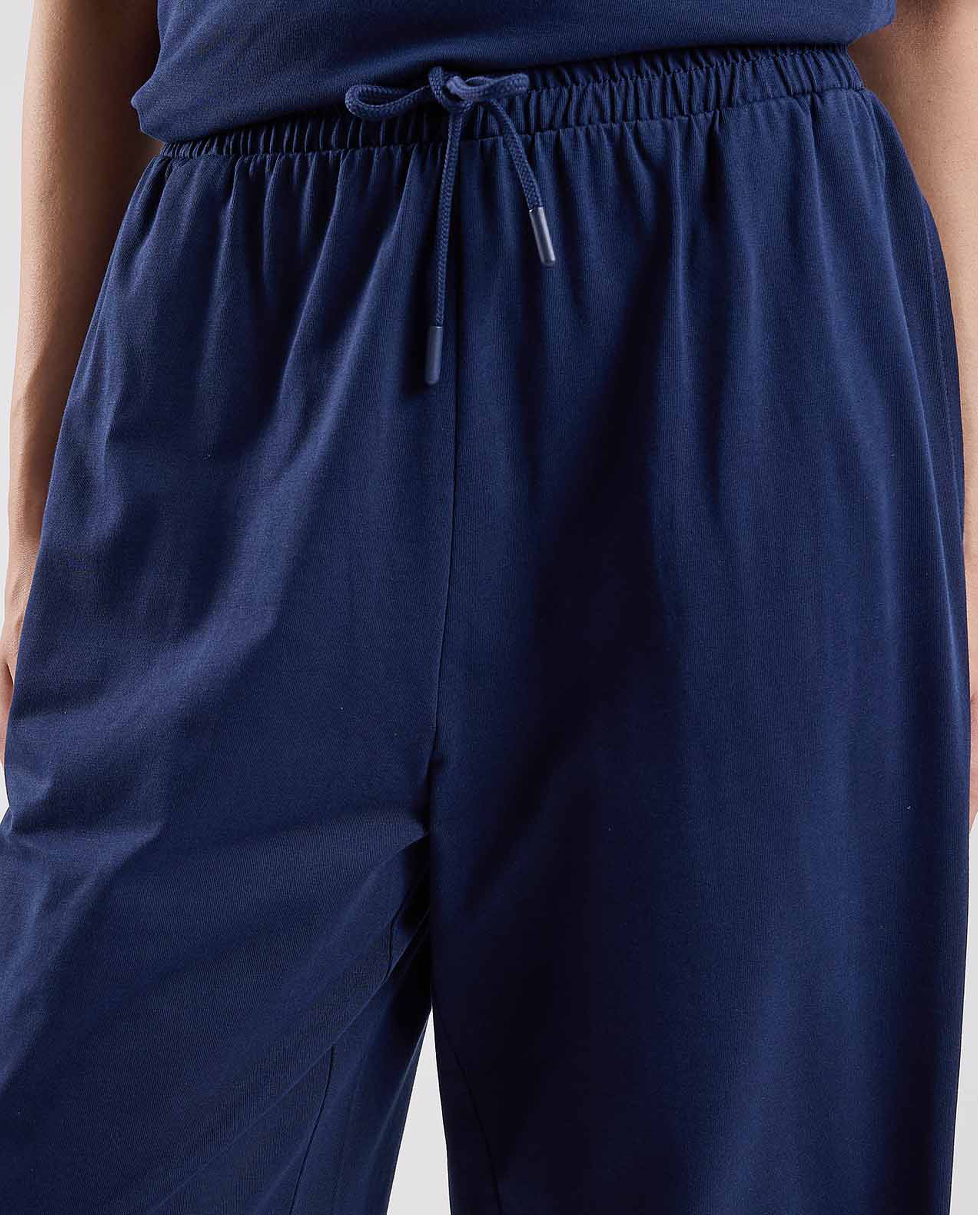 Solid Wide Leg Pants with Drawstring Waist