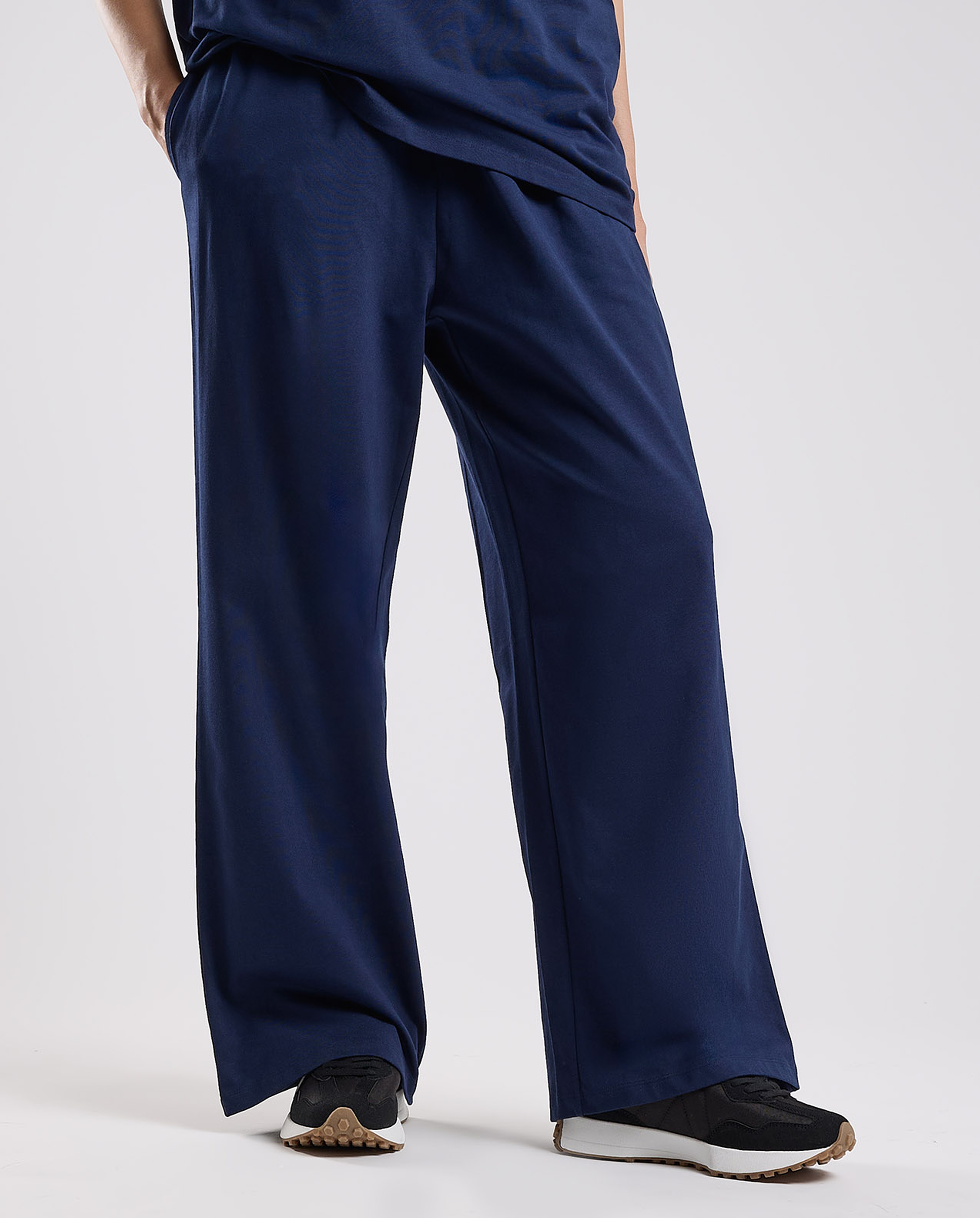 Solid Wide Leg Pants with Drawstring Waist