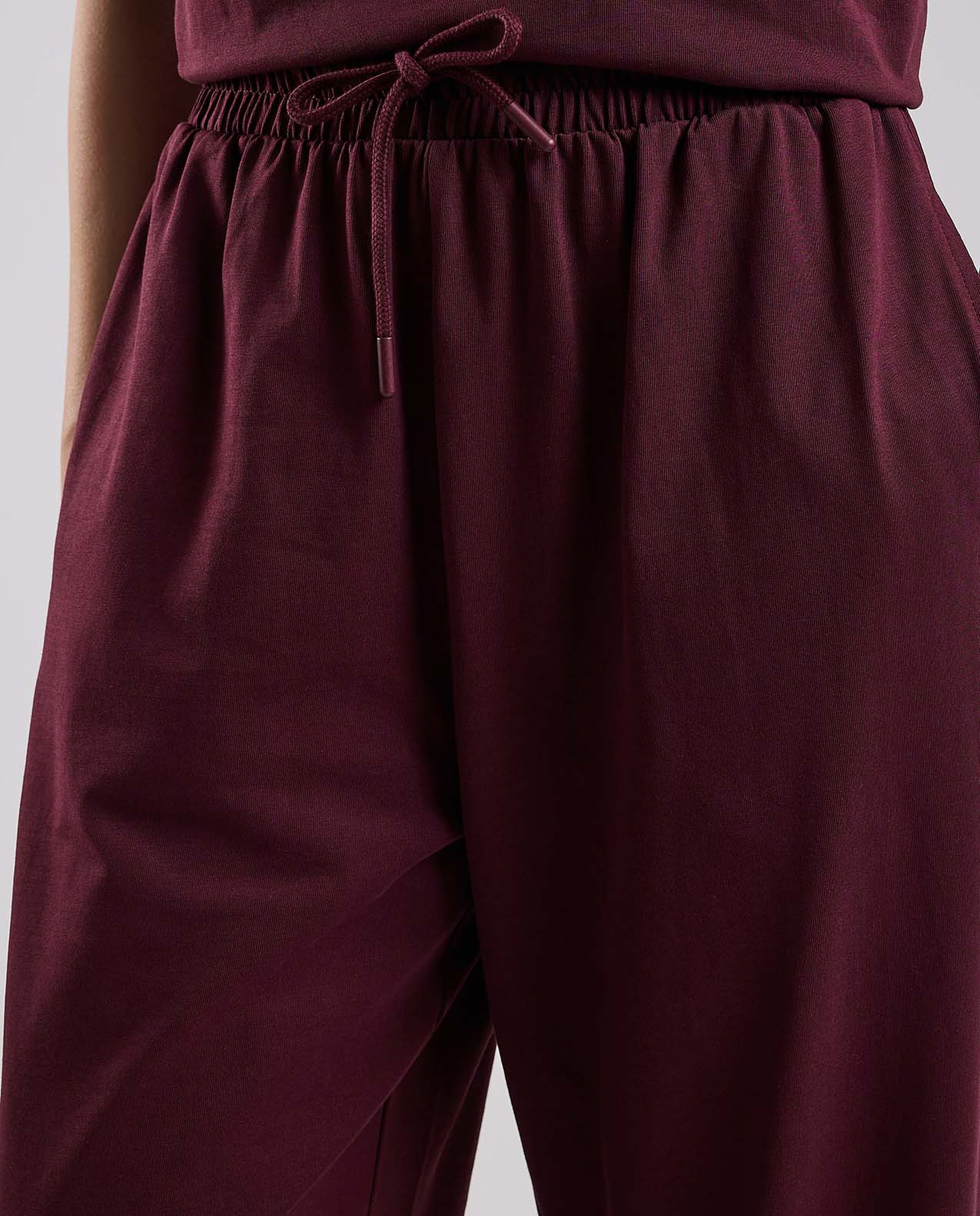 Solid Wide Leg Pants with Drawstring Waist