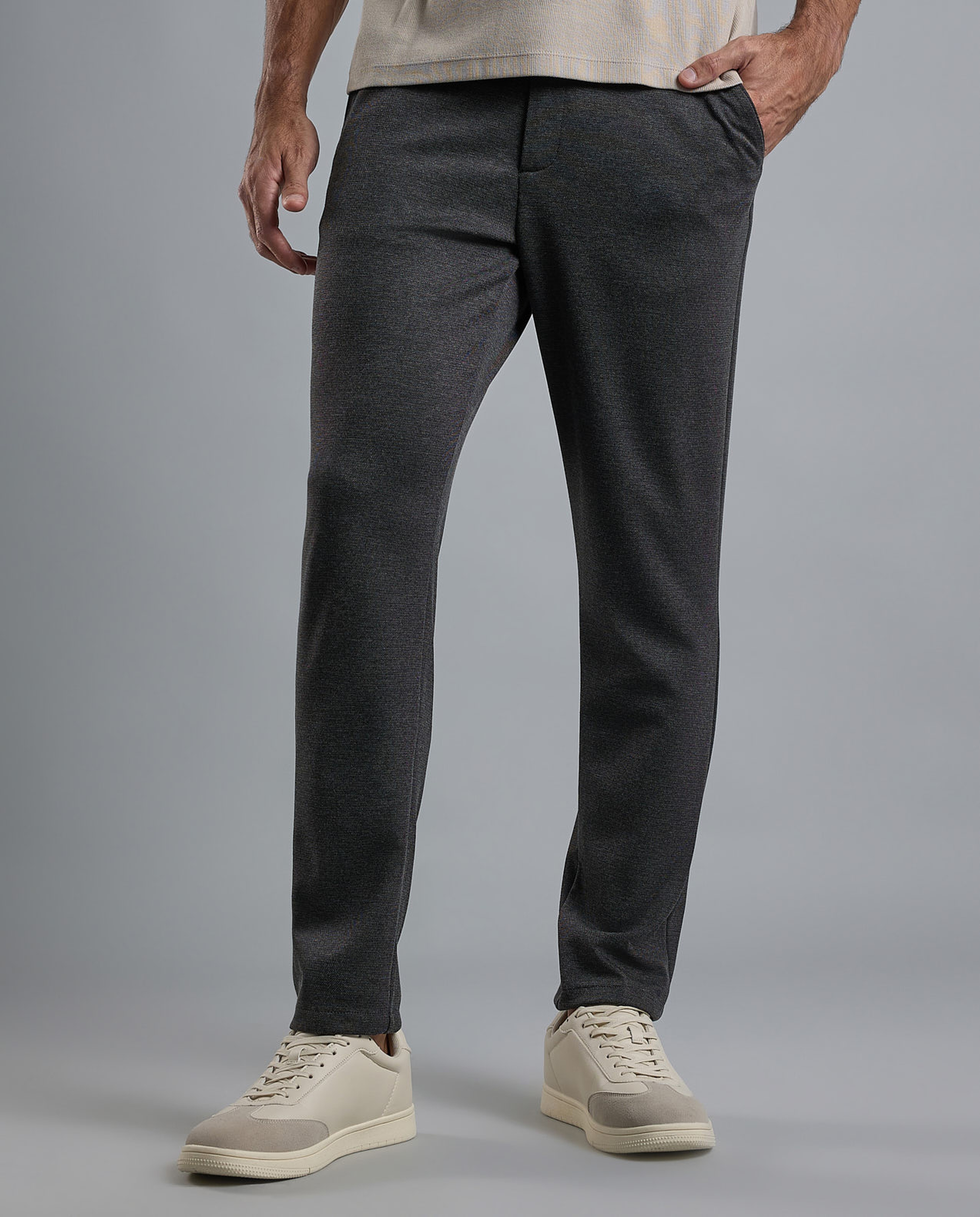 Textured Knit Pants with Button Closure