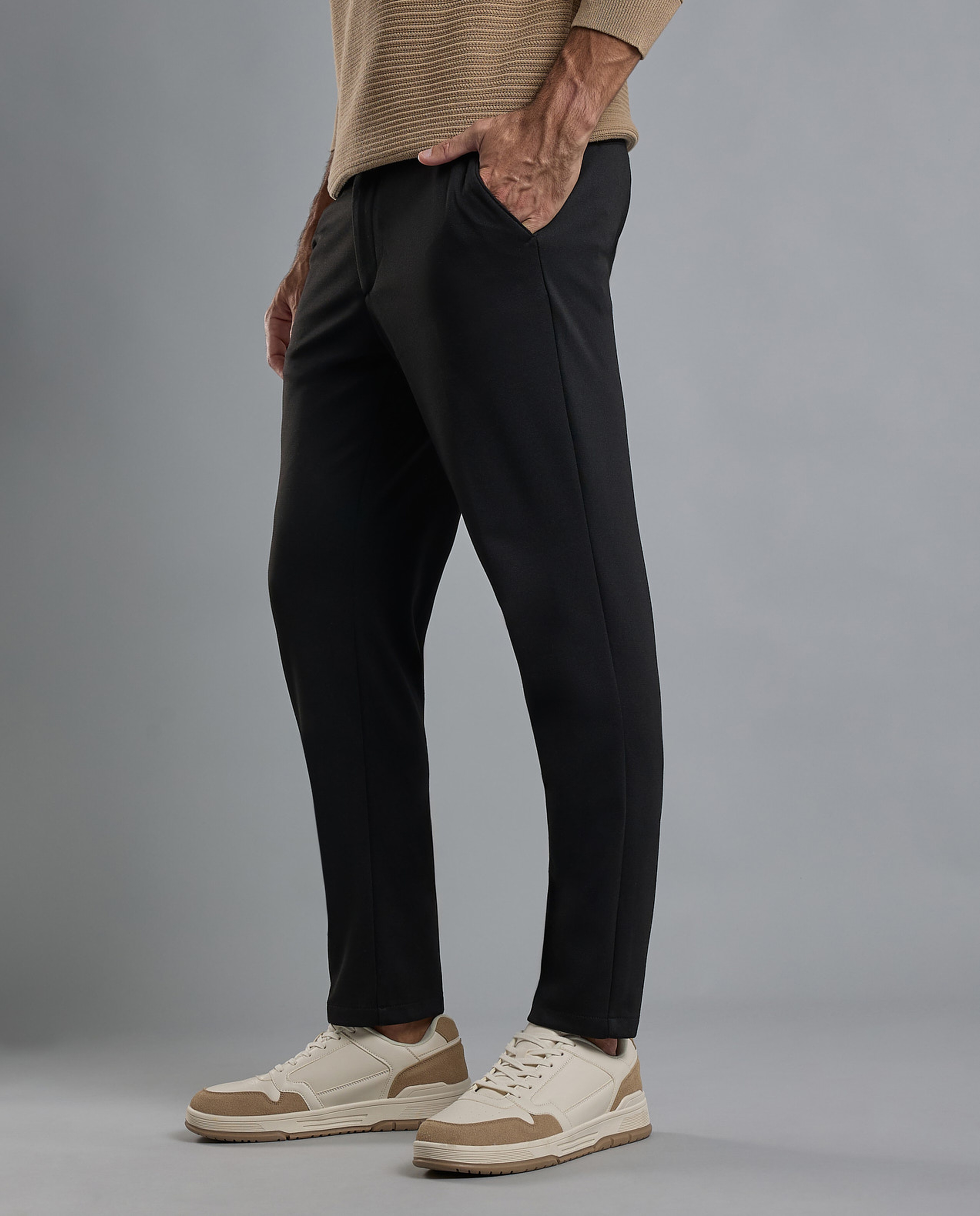 Textured Knit Pants with Button Closure