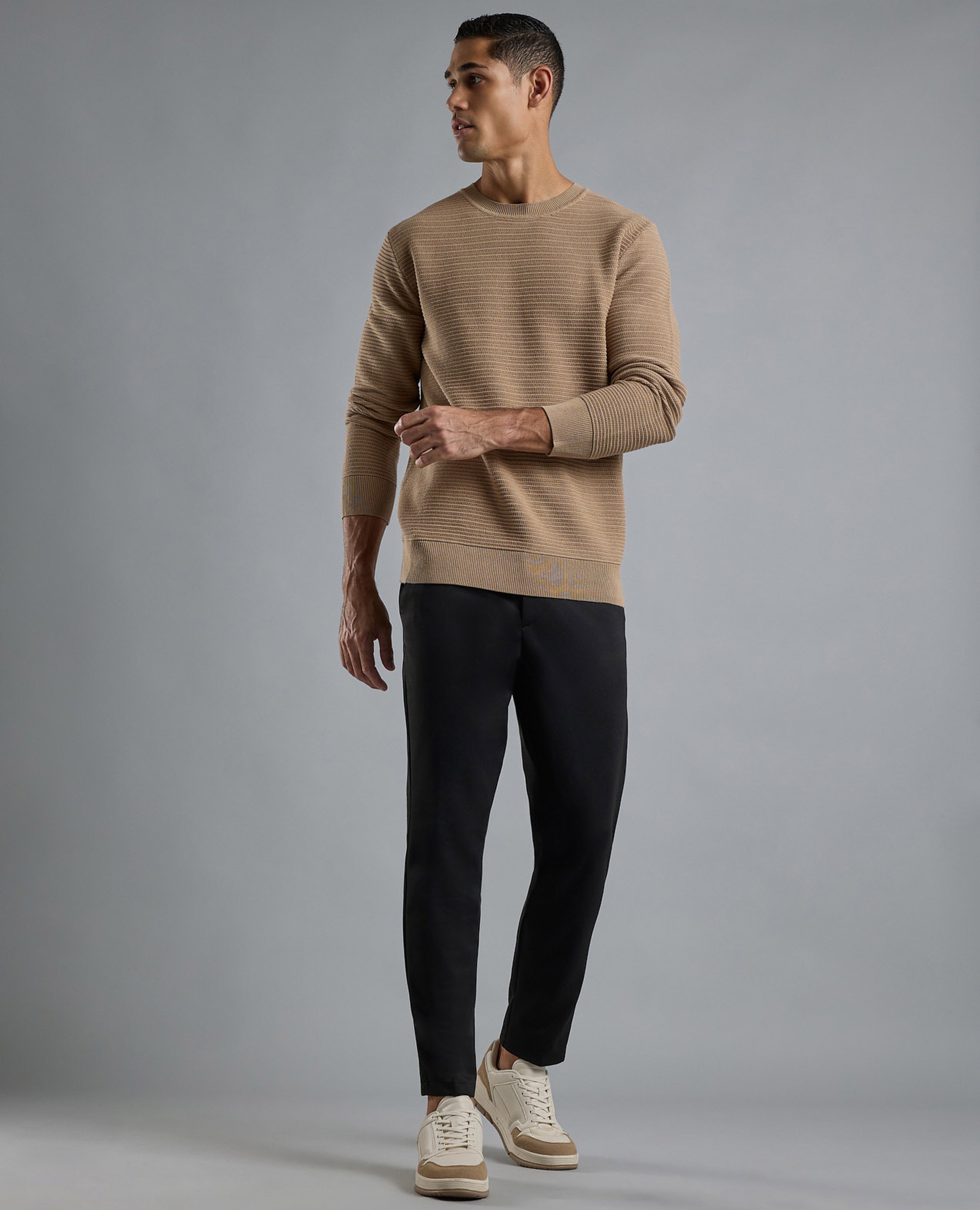 Textured Knit Pants with Button Closure