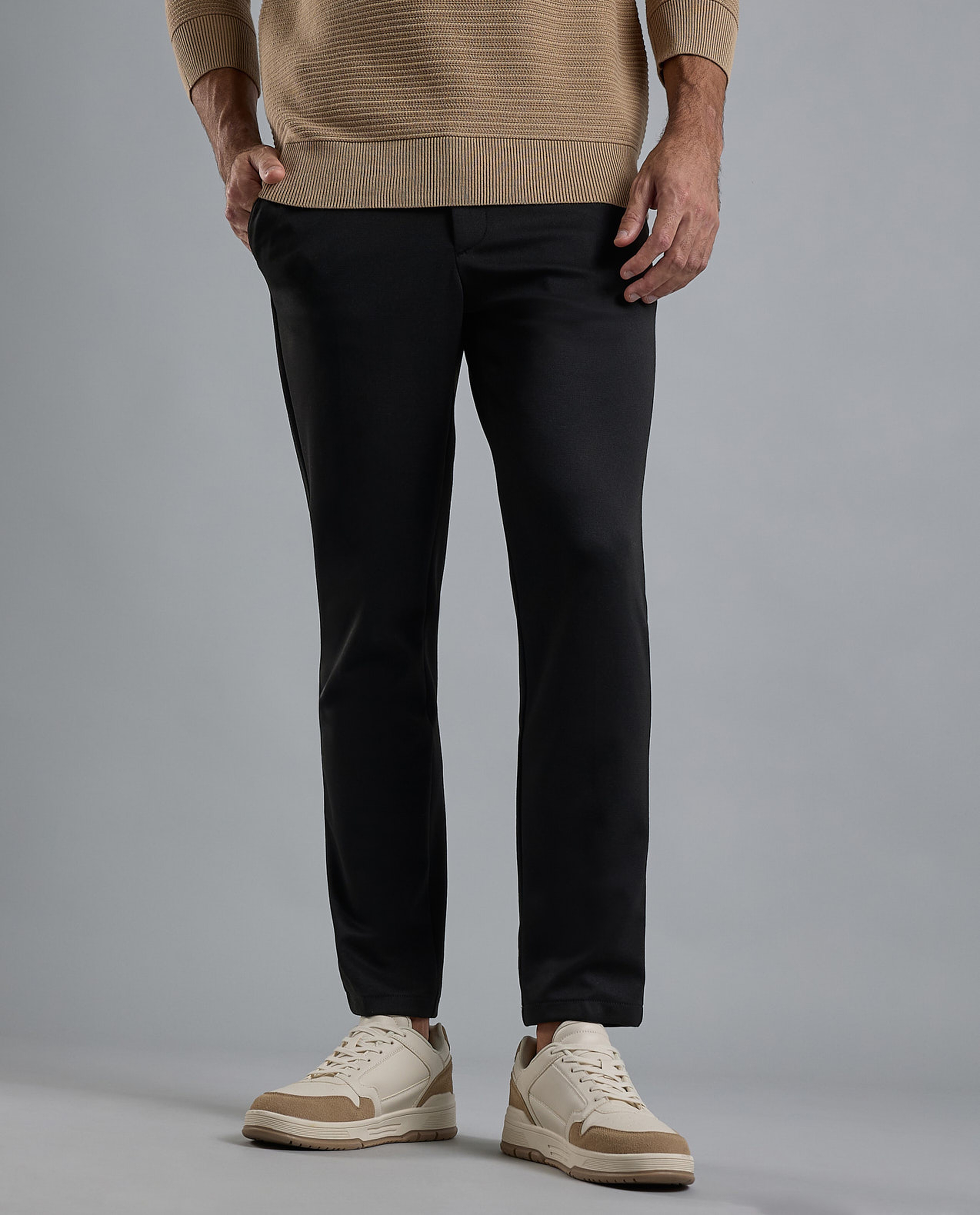 Textured Knit Pants with Button Closure