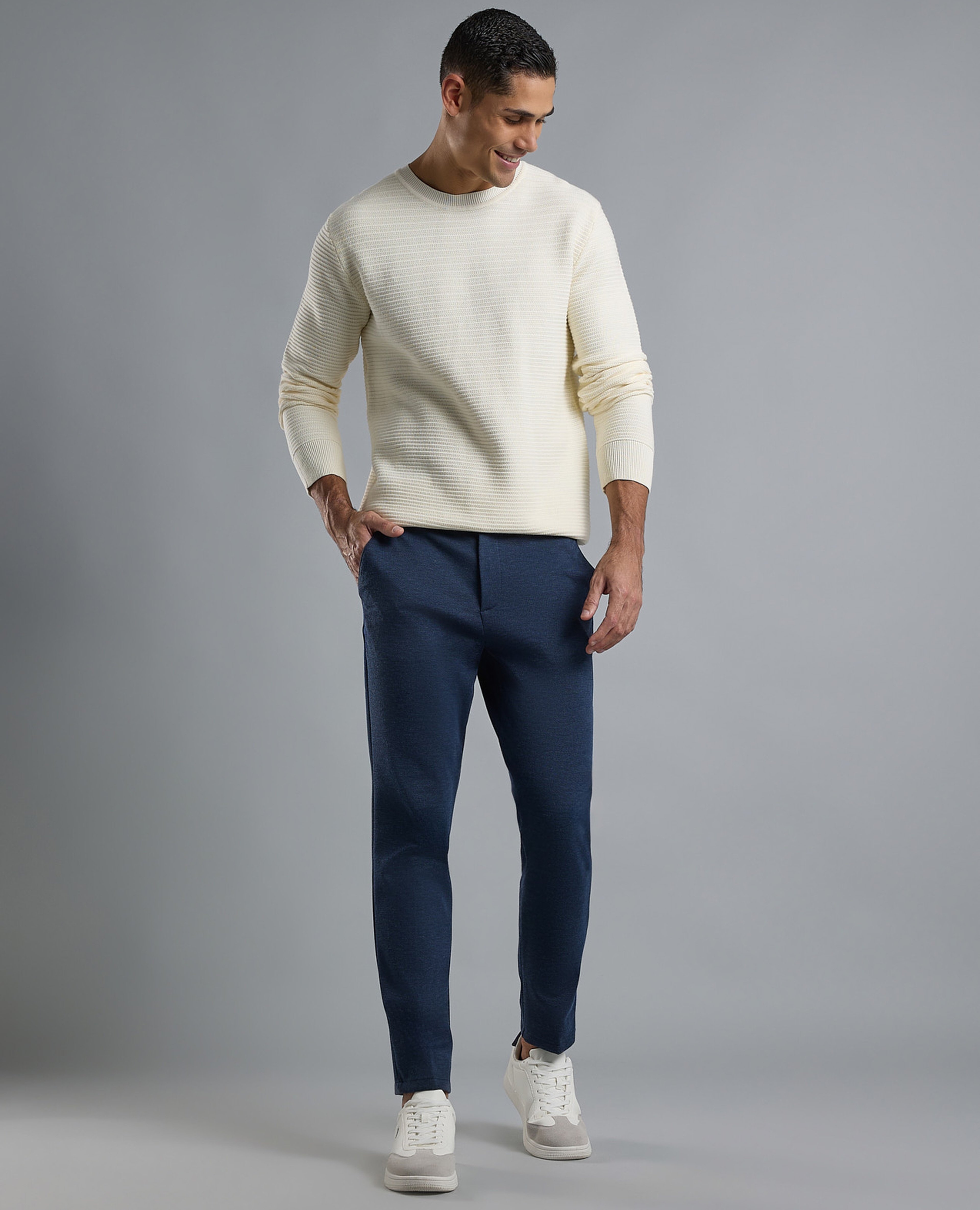 Textured Knit Pants with Button Closure