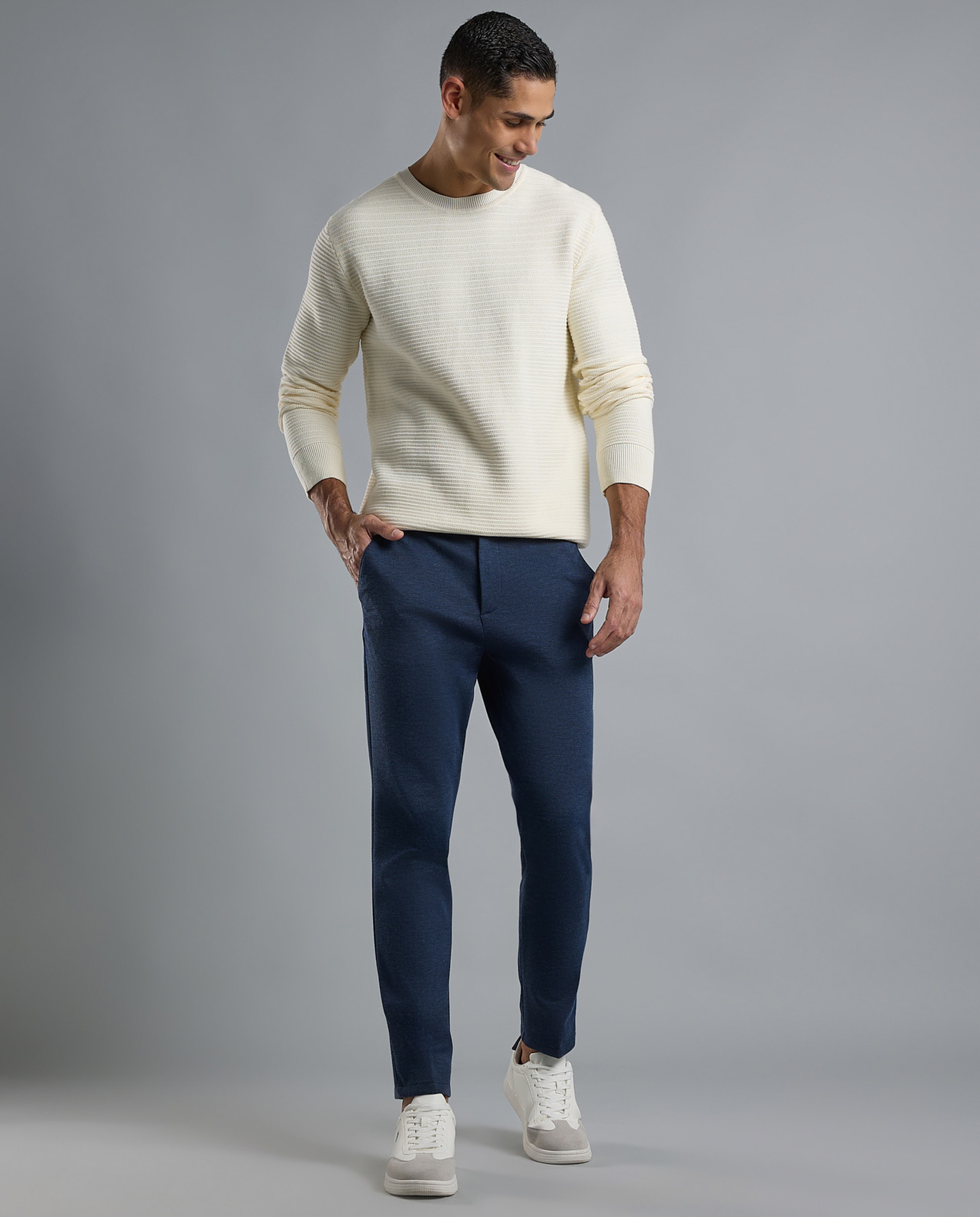 Textured Knit Pants with Button Closure