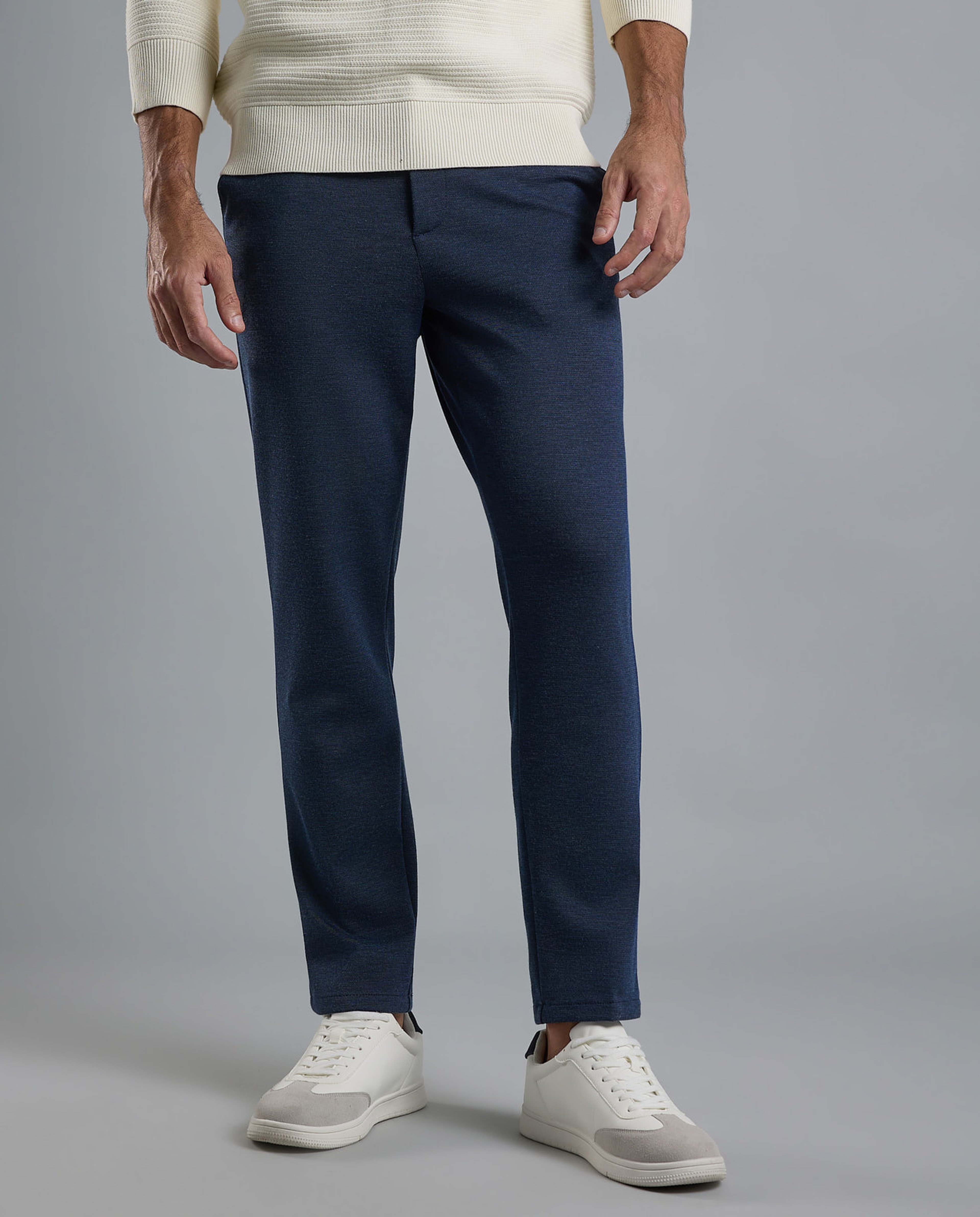 Textured Knit Pants with Button Closure