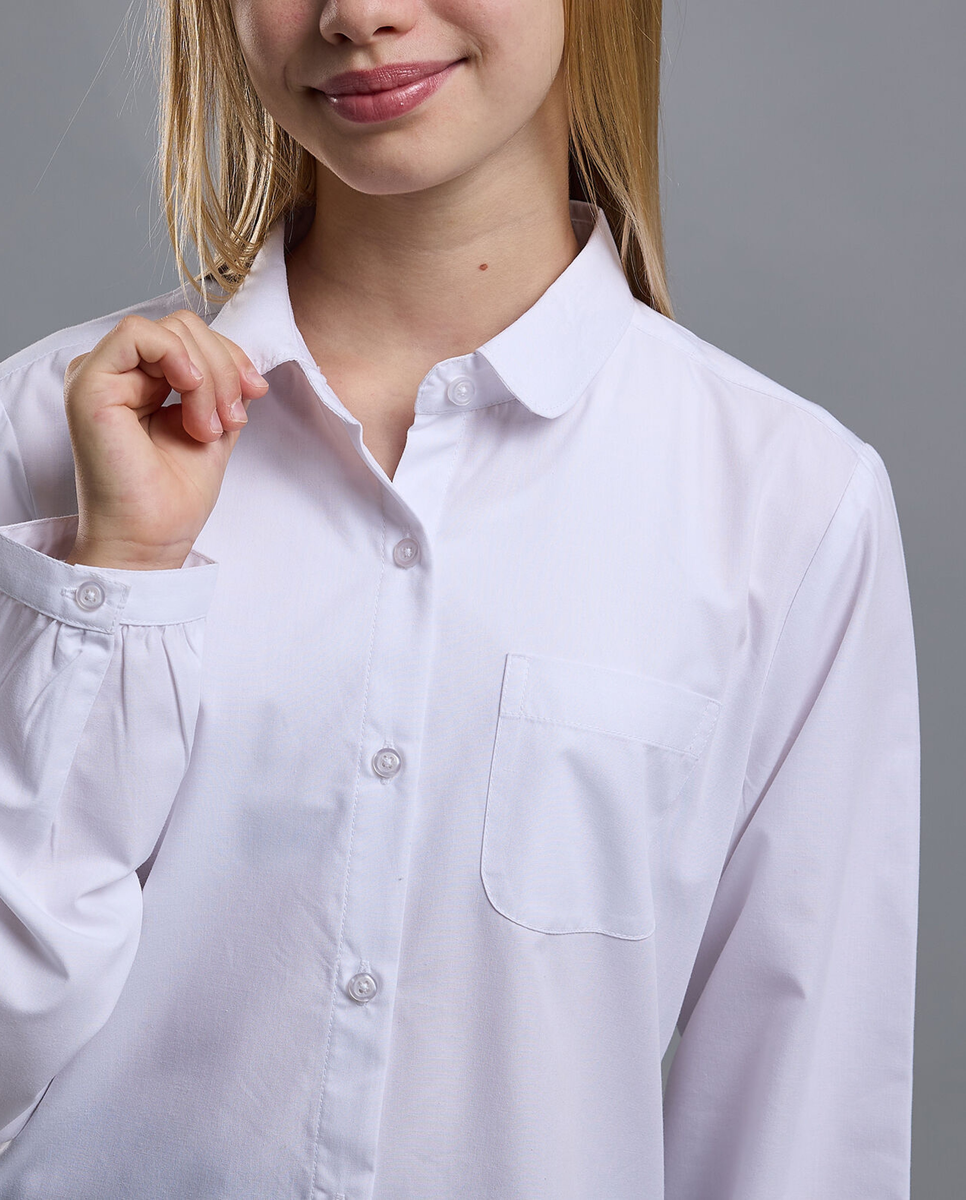 Solid Shirt with Classic Collar and Long Sleeves