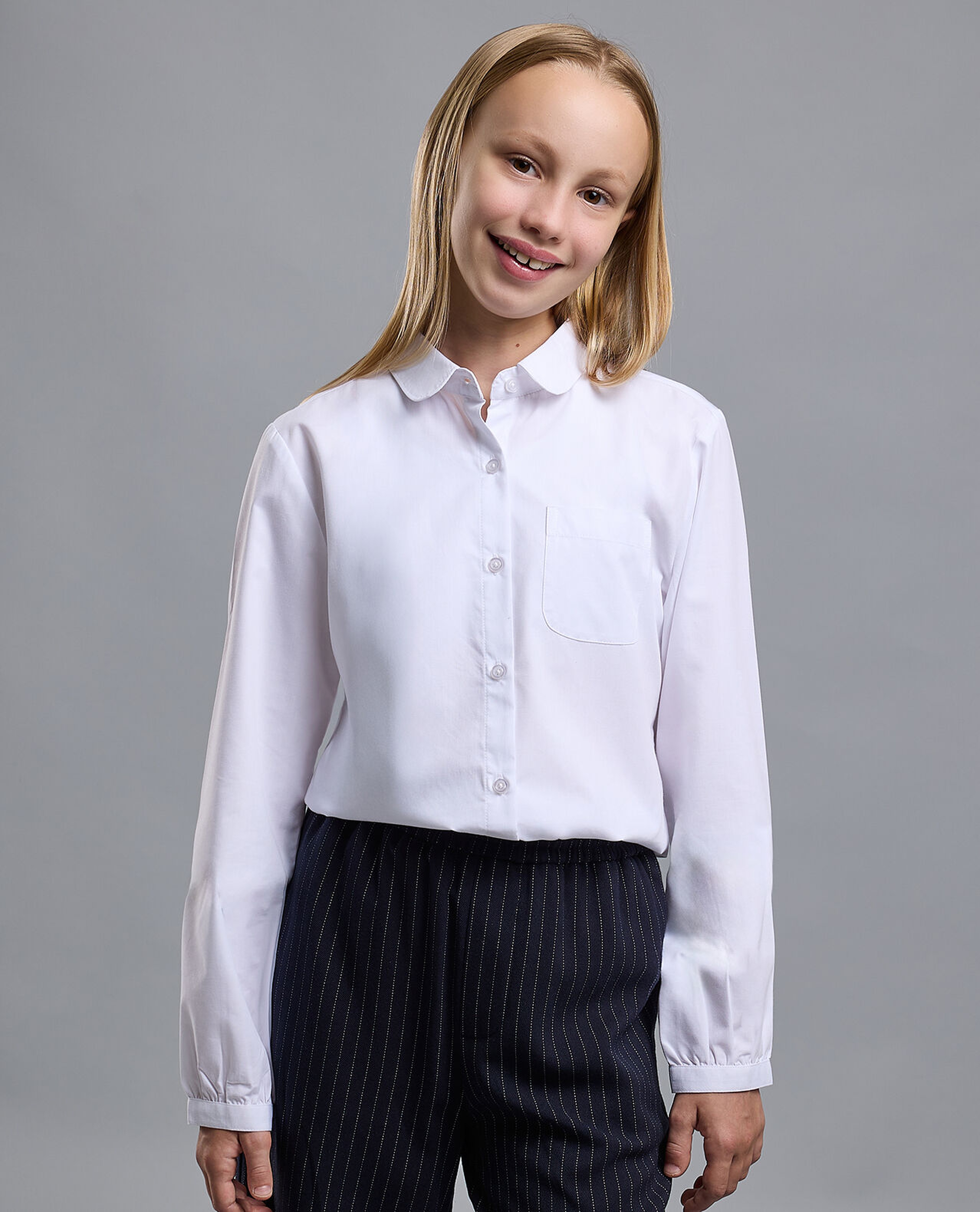 Solid Shirt with Classic Collar and Long Sleeves