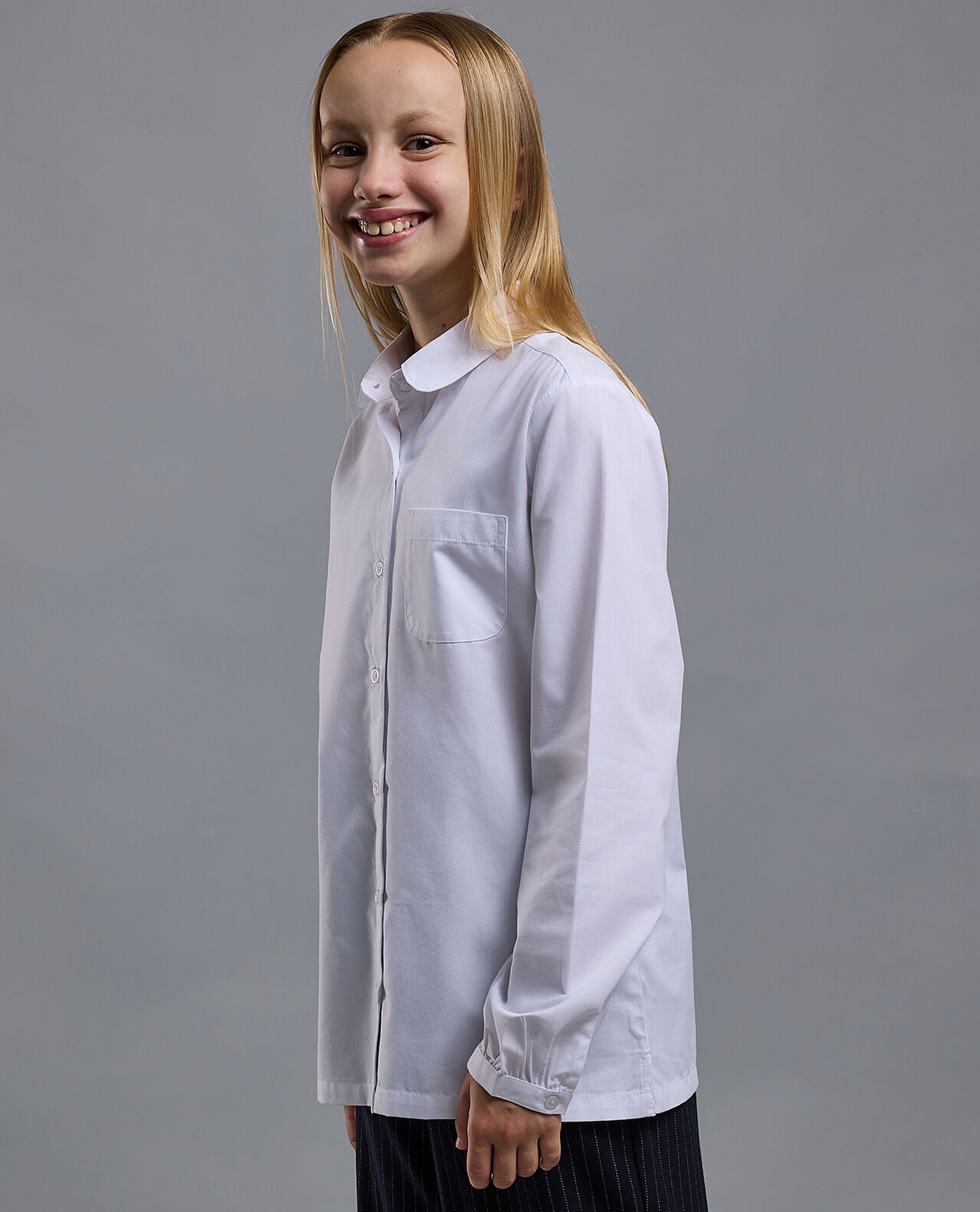 Solid Shirt with Classic Collar and Long Sleeves