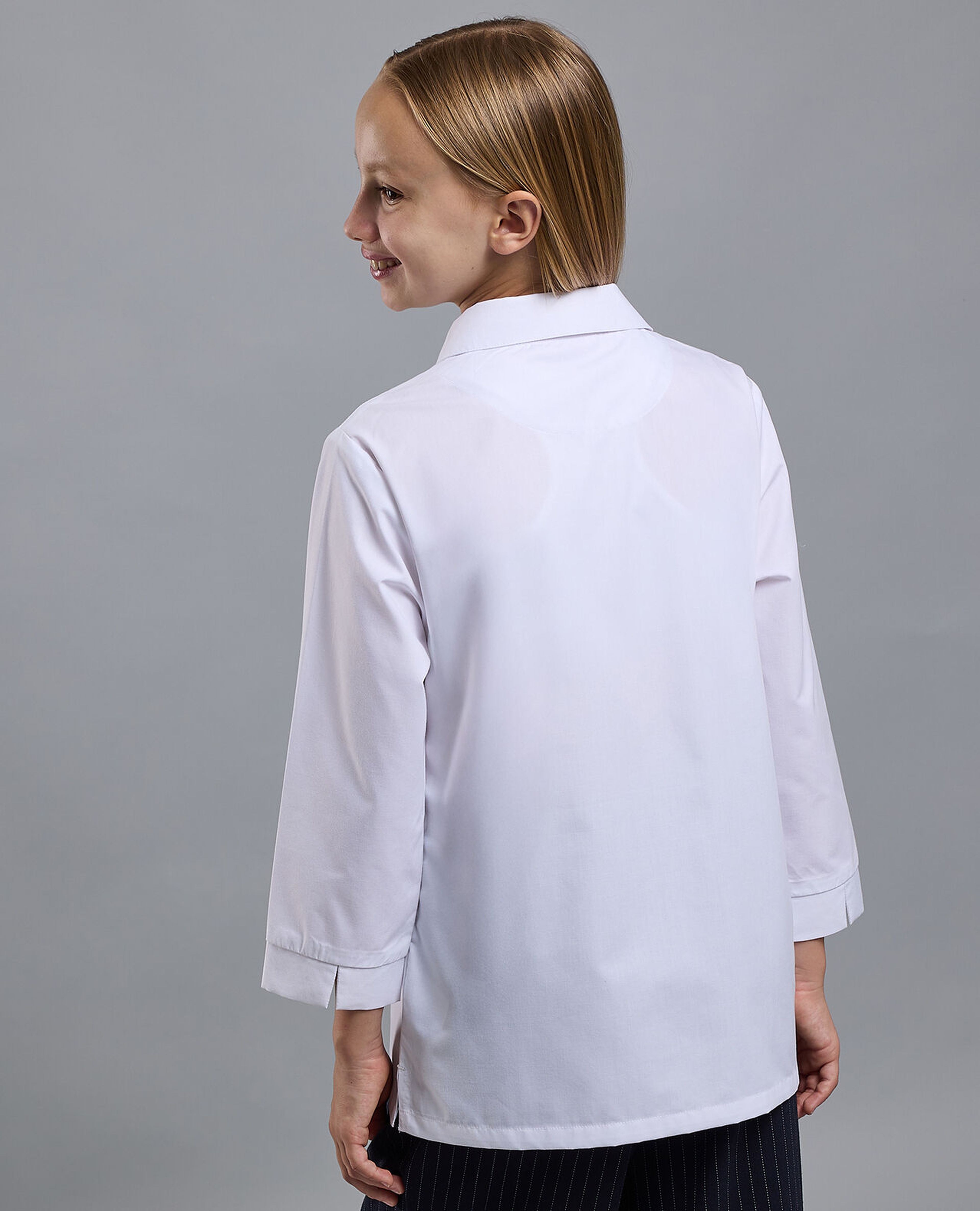 Solid Shirt with Classic Collar and 3/4 Sleeves