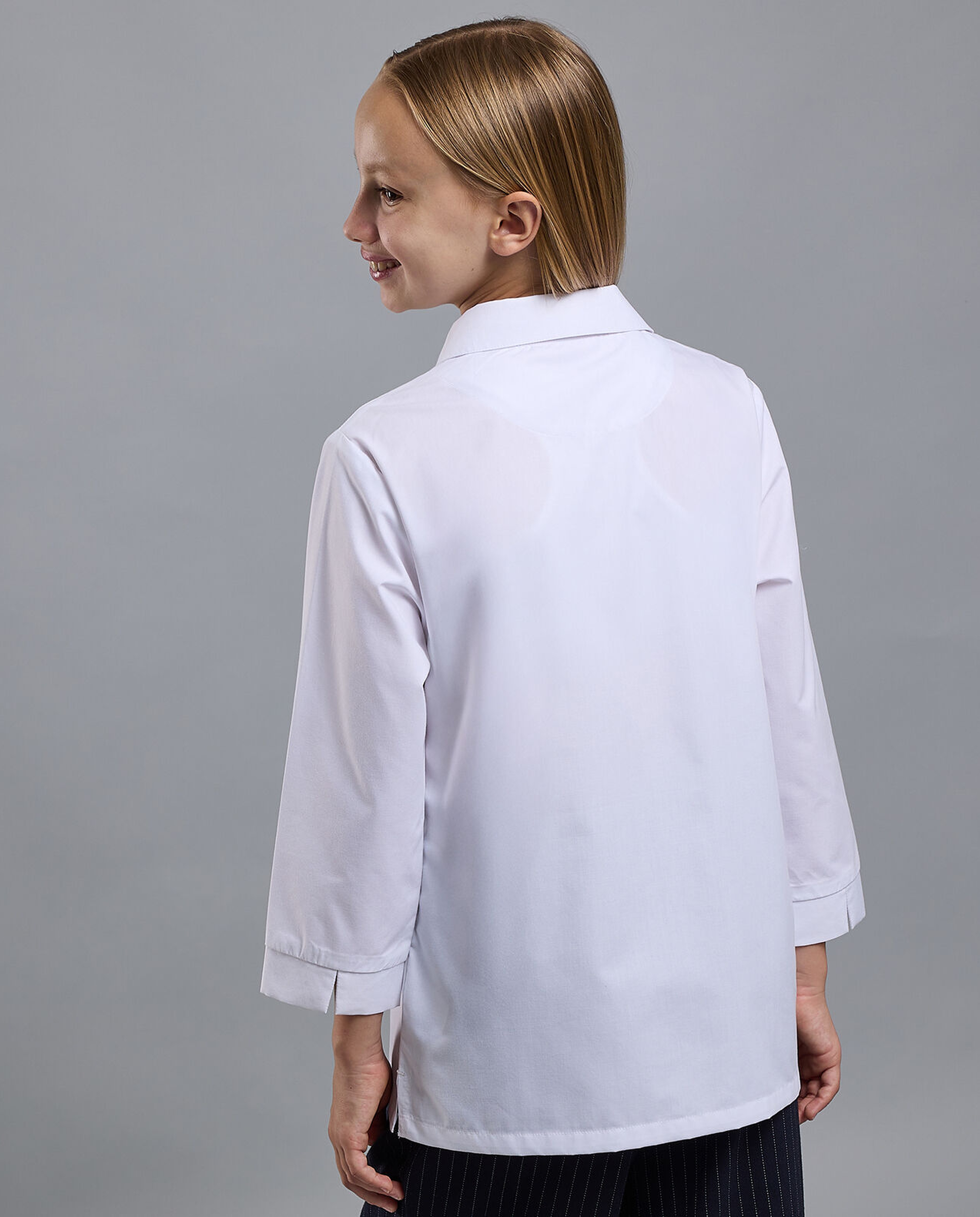 Solid Shirt with Classic Collar and 3/4 Sleeves