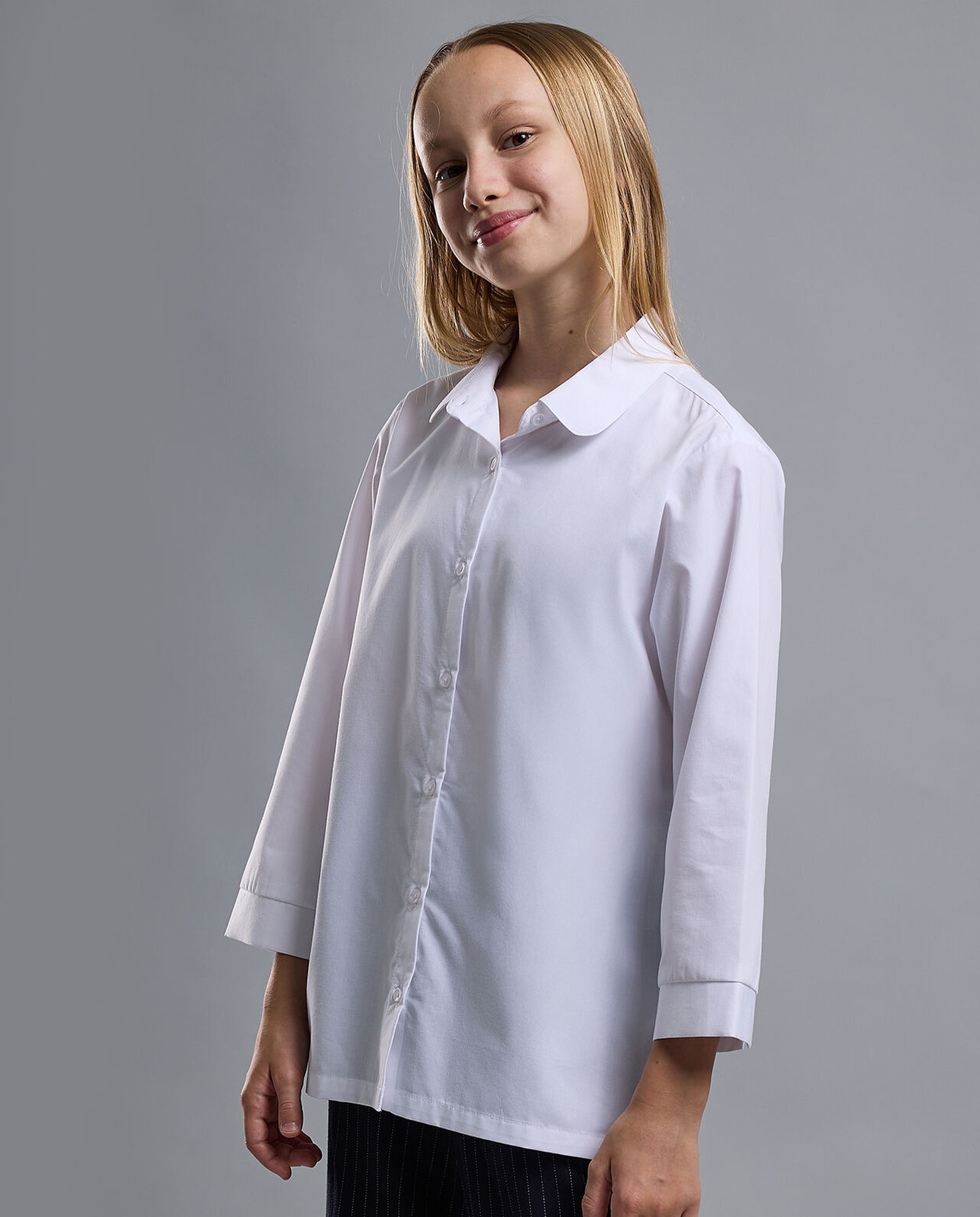 Solid Shirt with Classic Collar and 3/4 Sleeves
