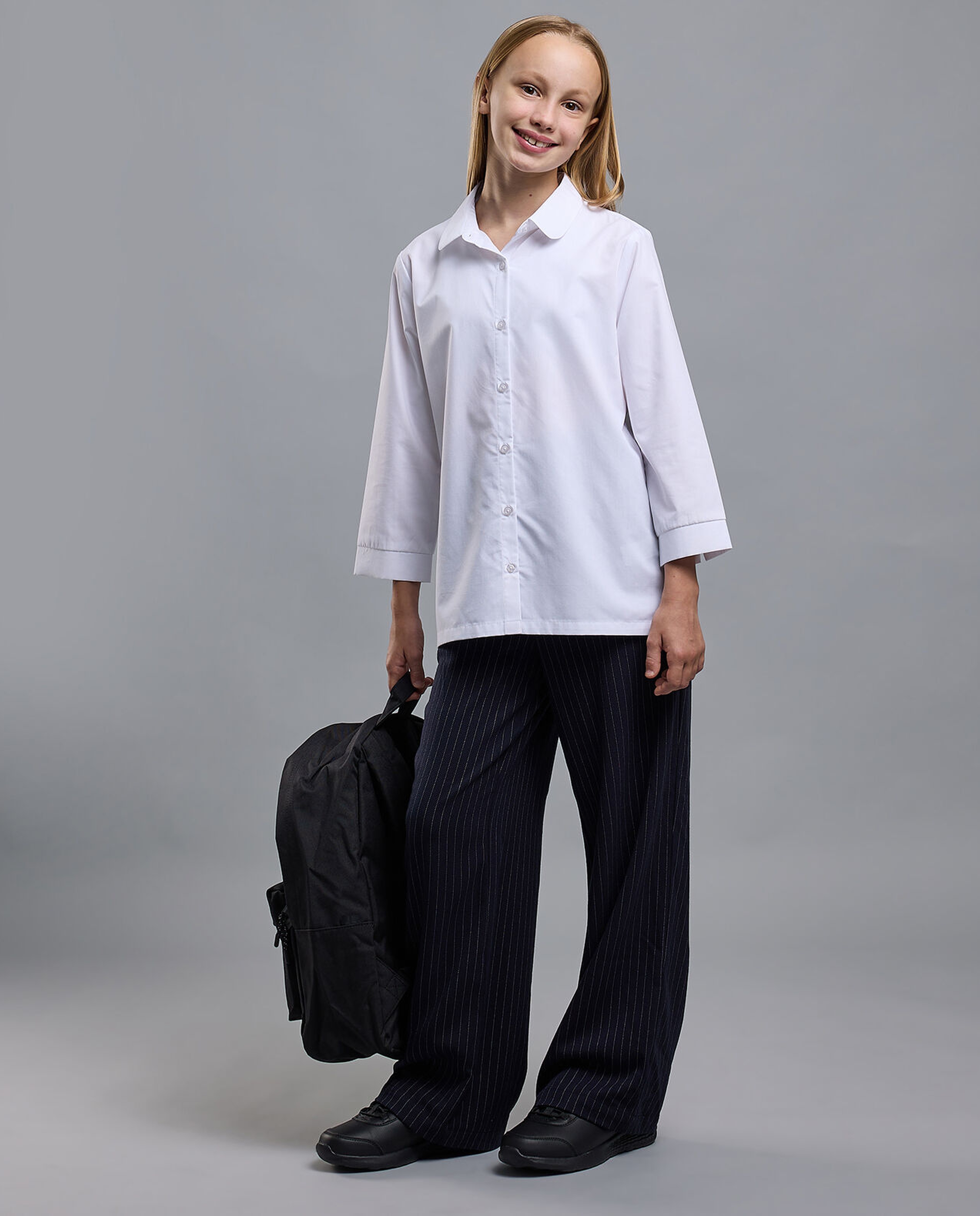 Solid Shirt with Classic Collar and 3/4 Sleeves