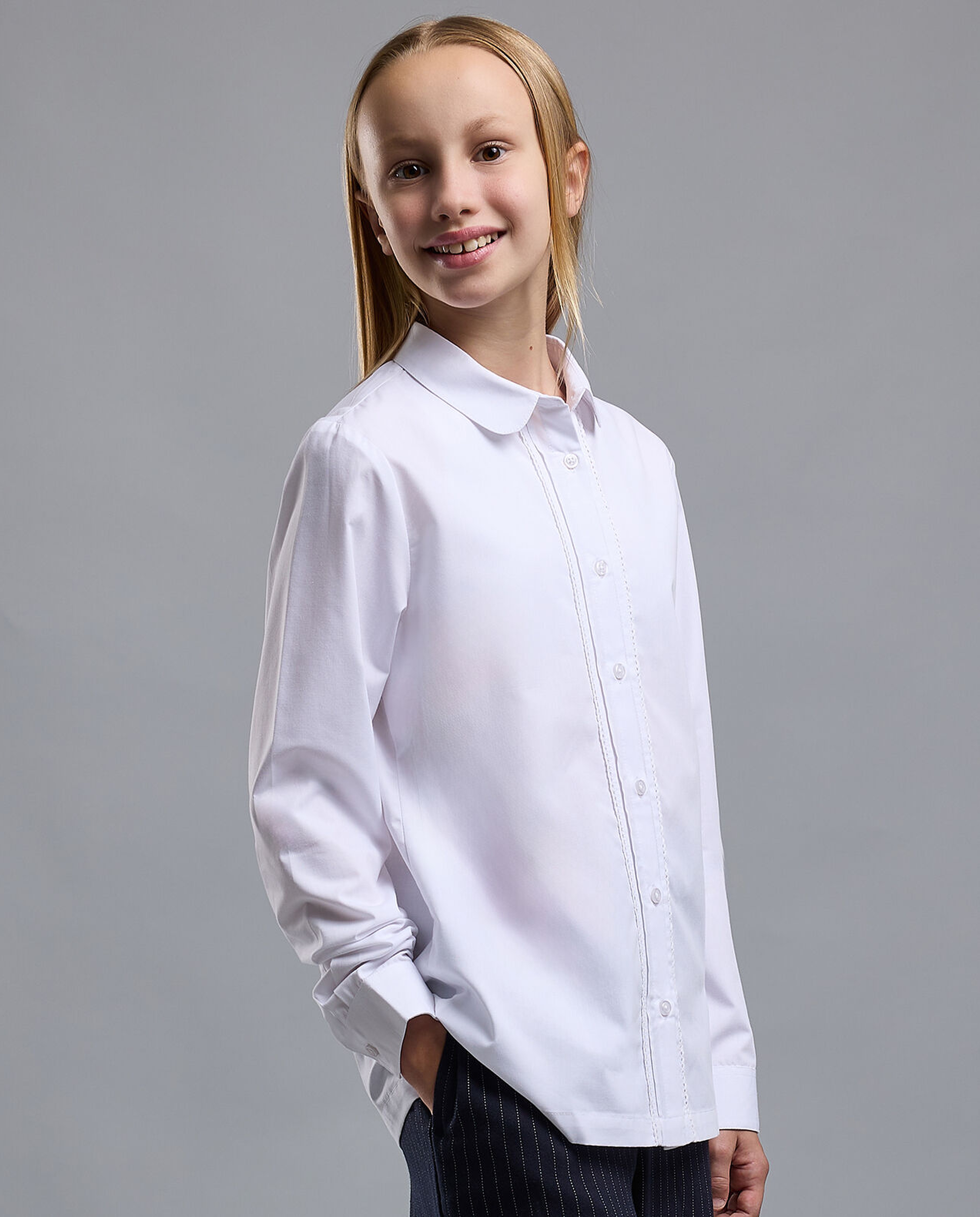 Solid Shirt with Classic Collar and Long Sleeves