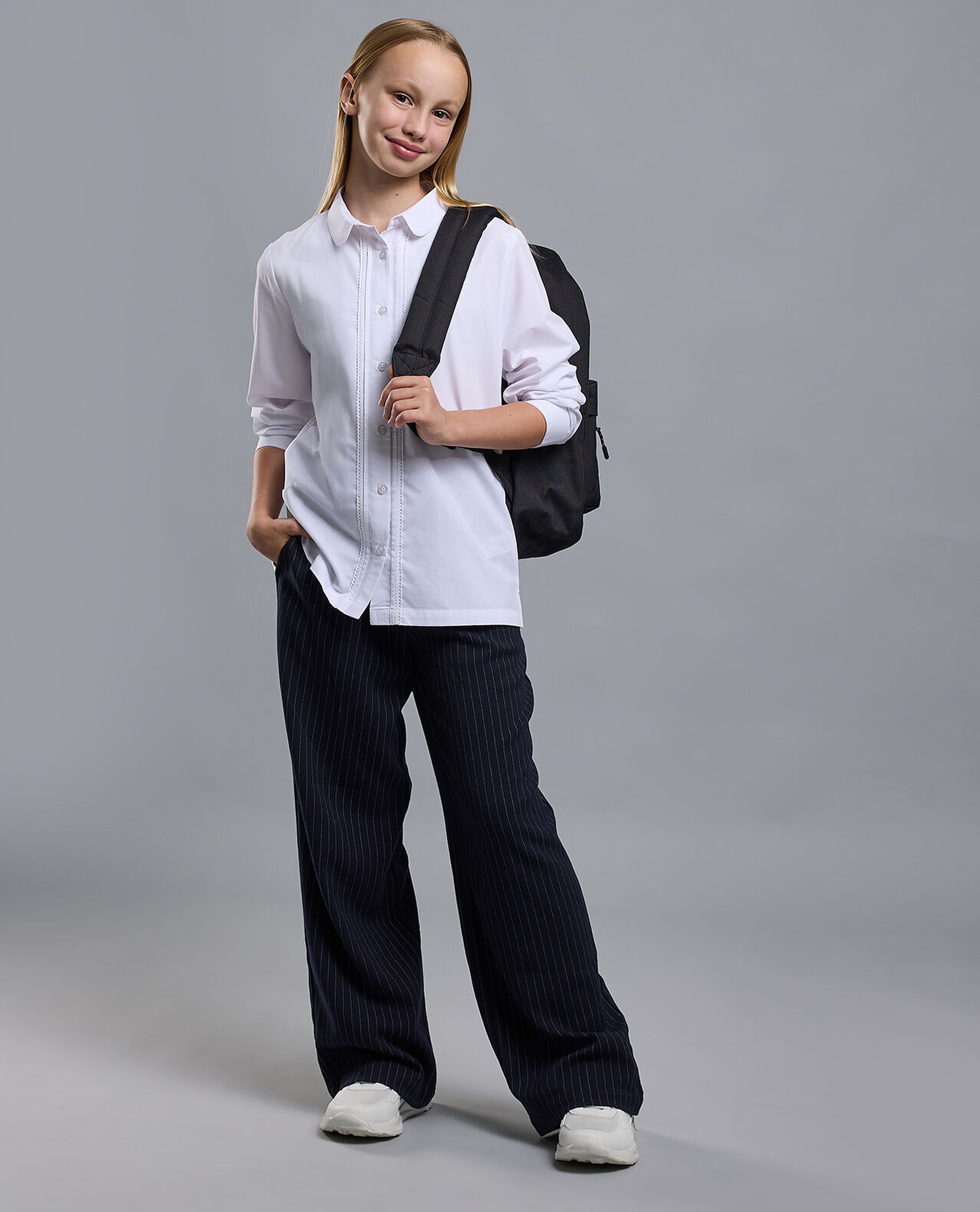 Solid Shirt with Classic Collar and Long Sleeves