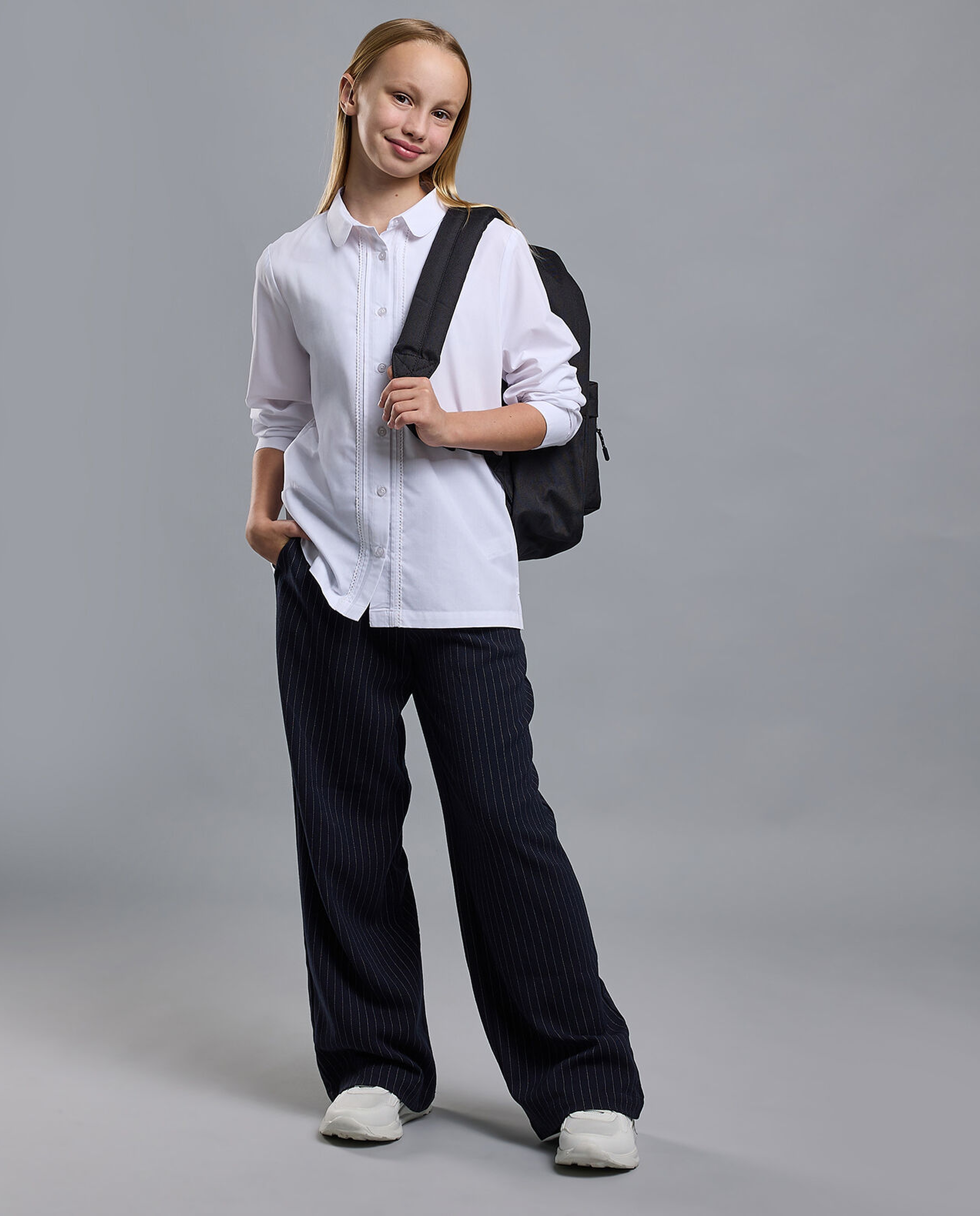 Solid Shirt with Classic Collar and Long Sleeves