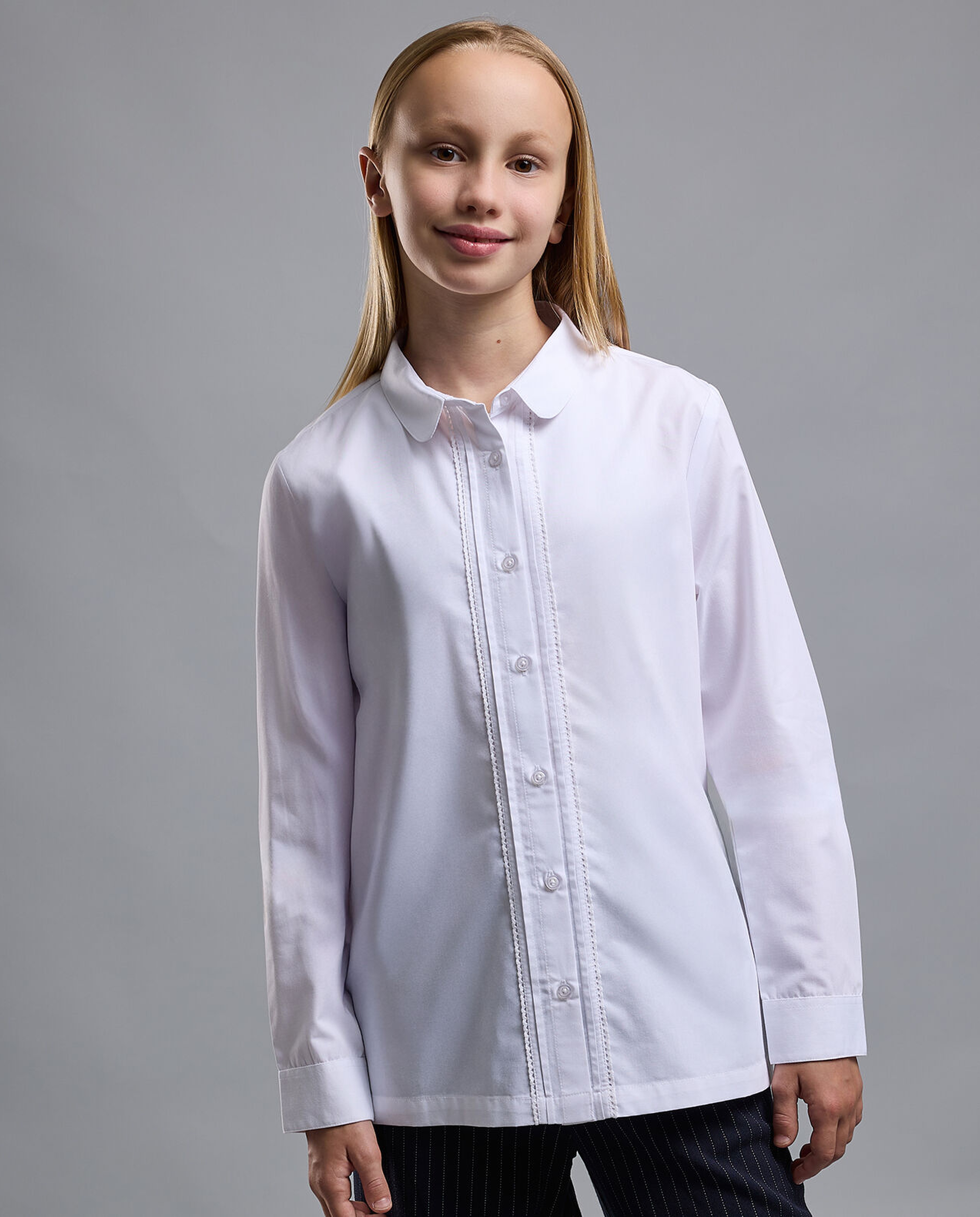 Solid Shirt with Classic Collar and Long Sleeves