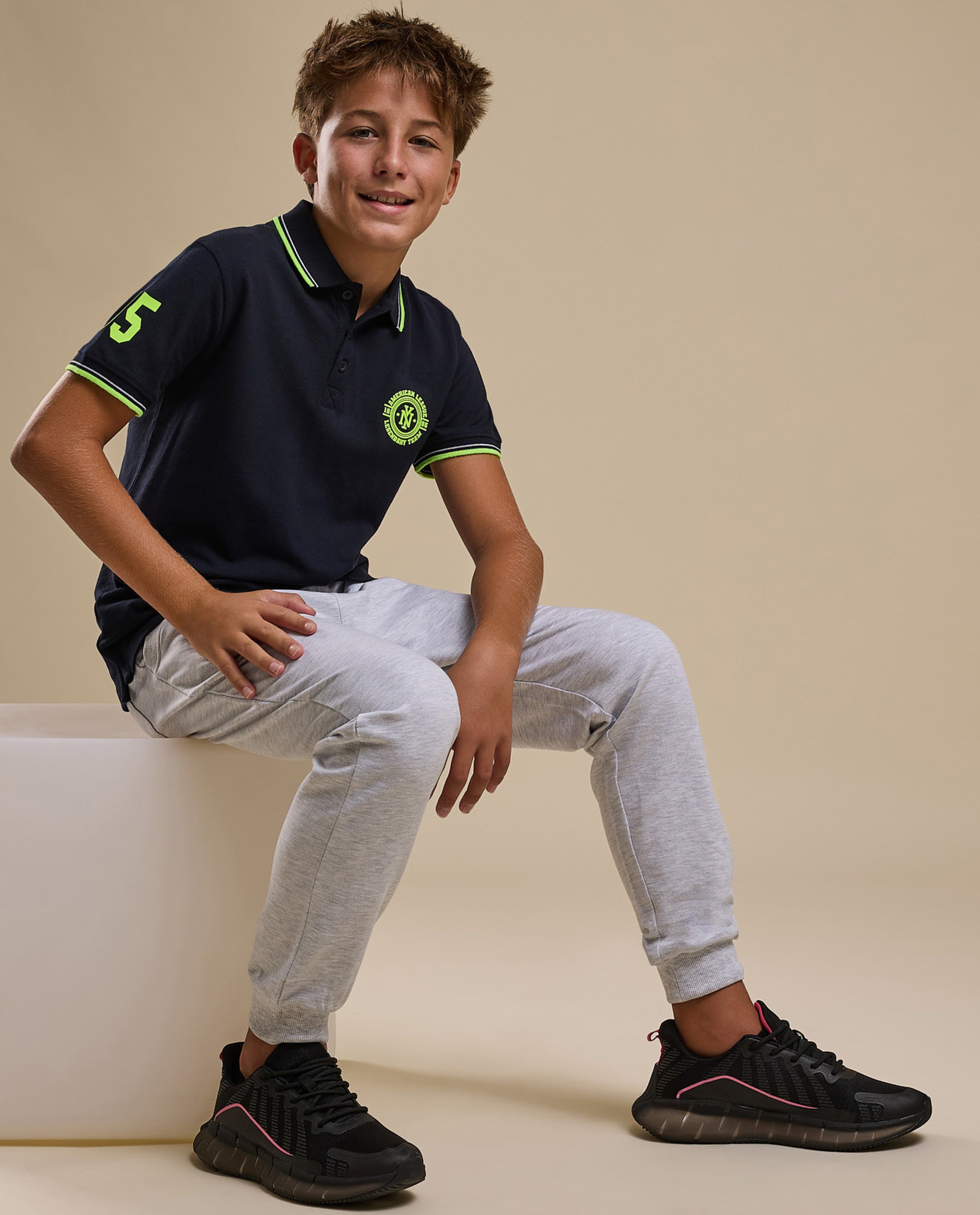 Print Detail Polo T-Shirt with Short Sleeves