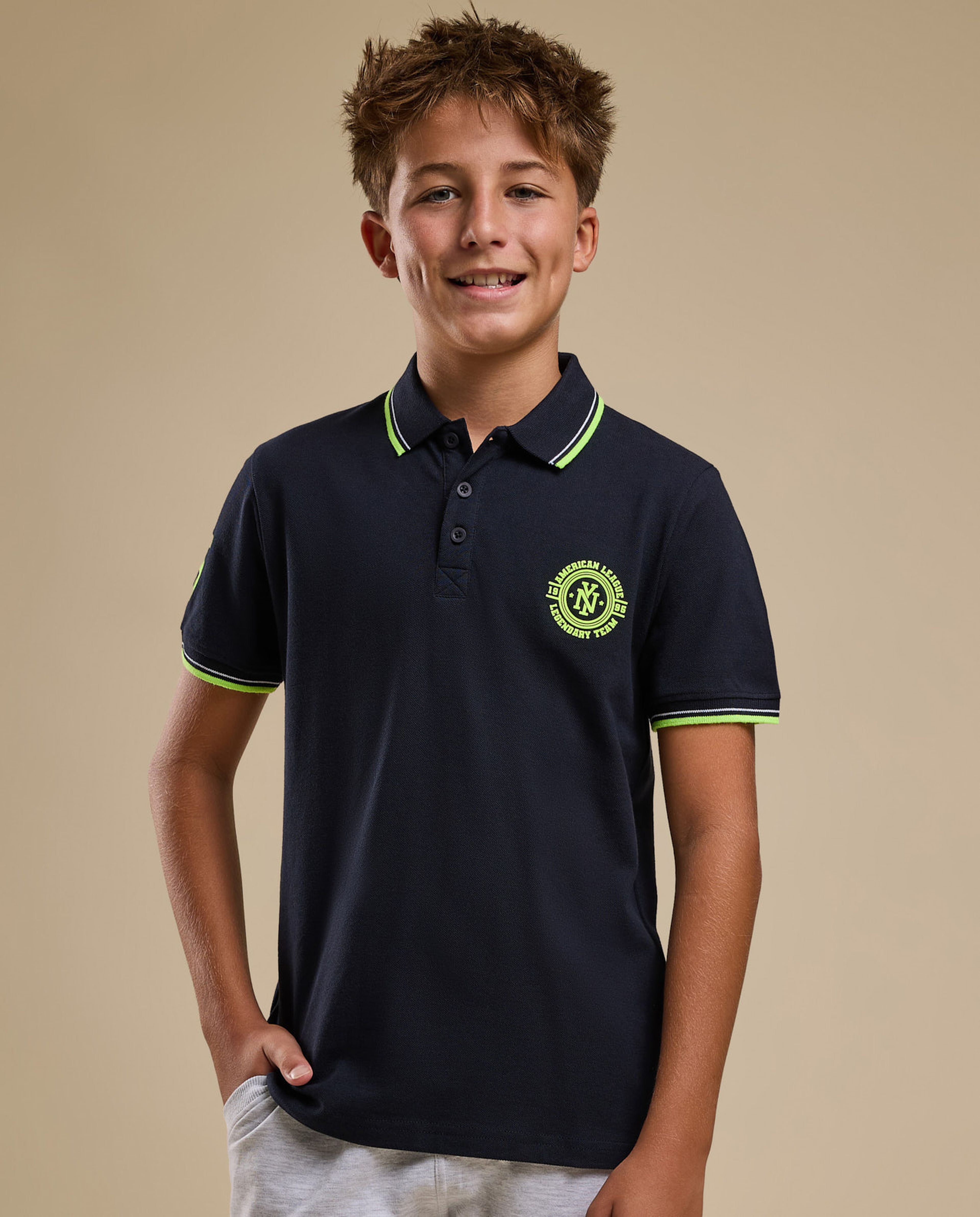 Print Detail Polo T-Shirt with Short Sleeves