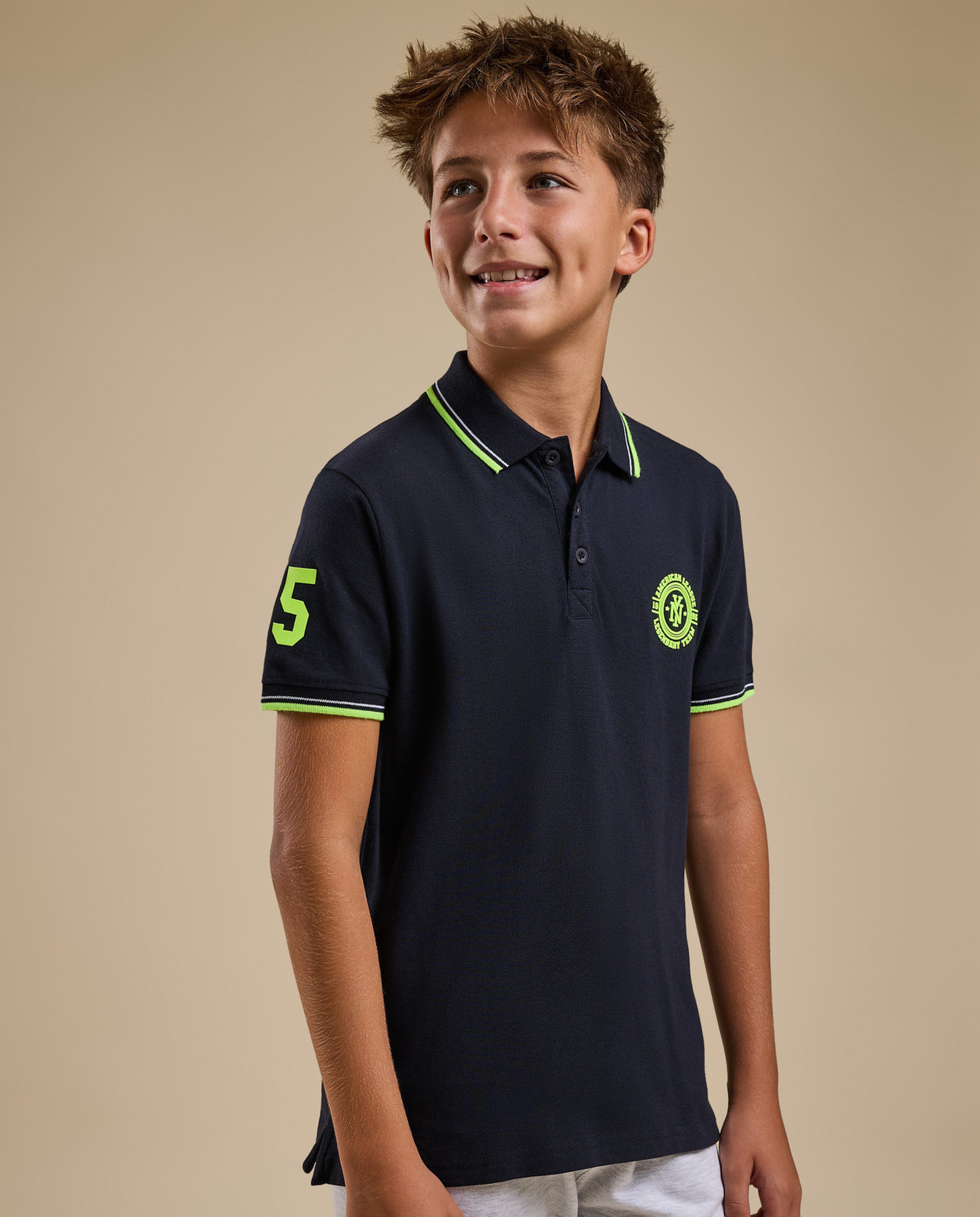 Print Detail Polo T-Shirt with Short Sleeves