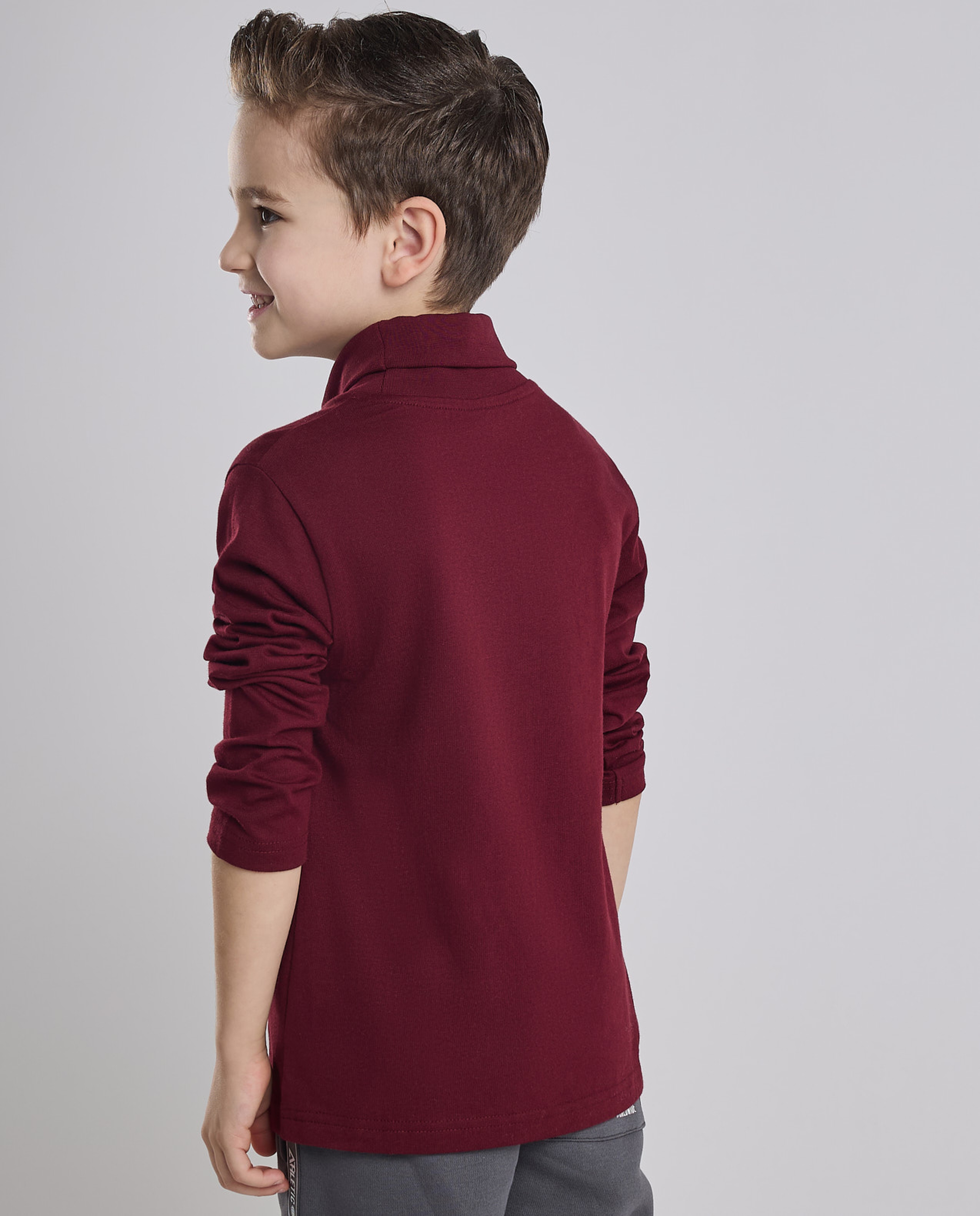 Solid T-Shirt with Turtleneck and Long Sleeves