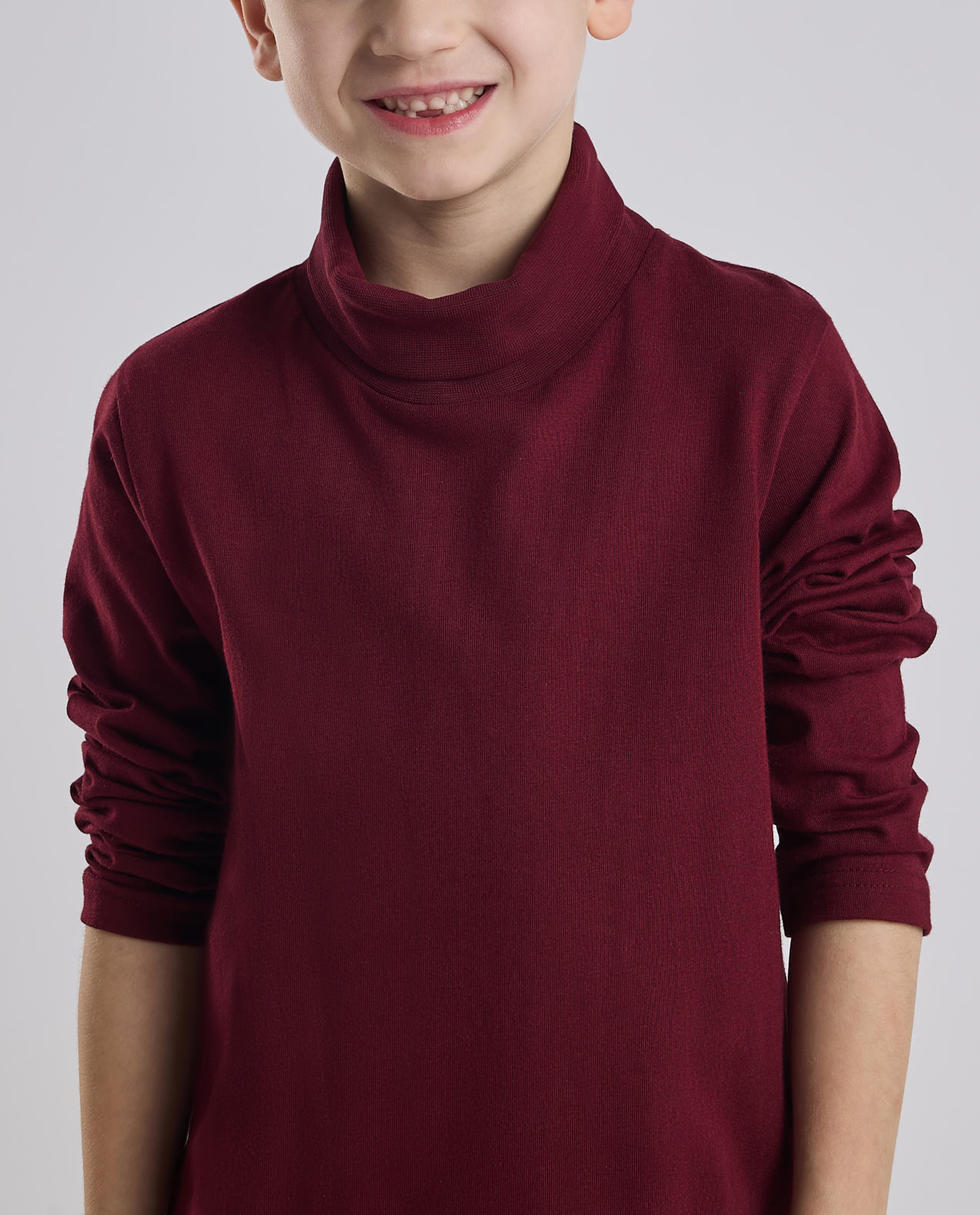 Solid T-Shirt with Turtleneck and Long Sleeves