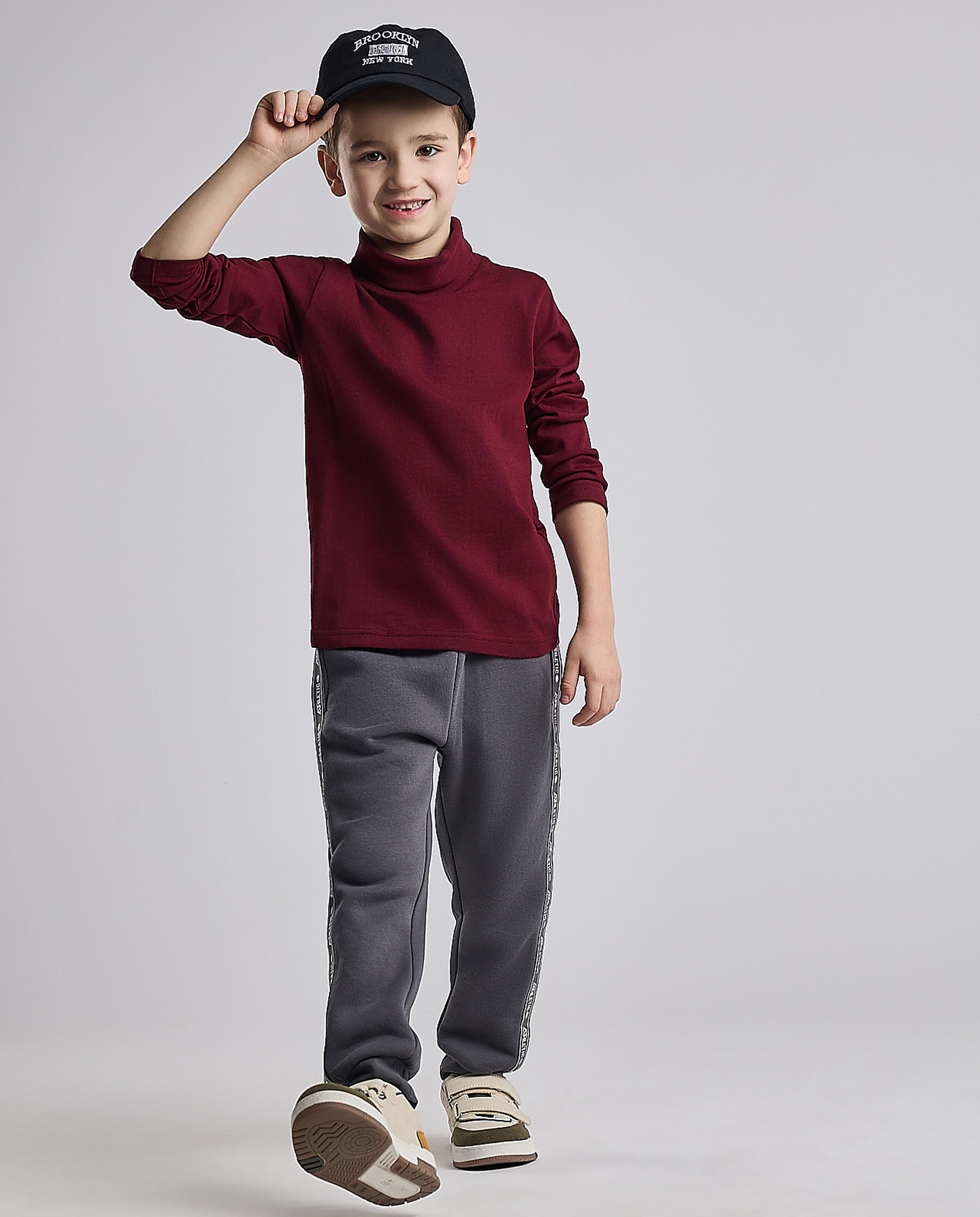 Solid T-Shirt with Turtleneck and Long Sleeves