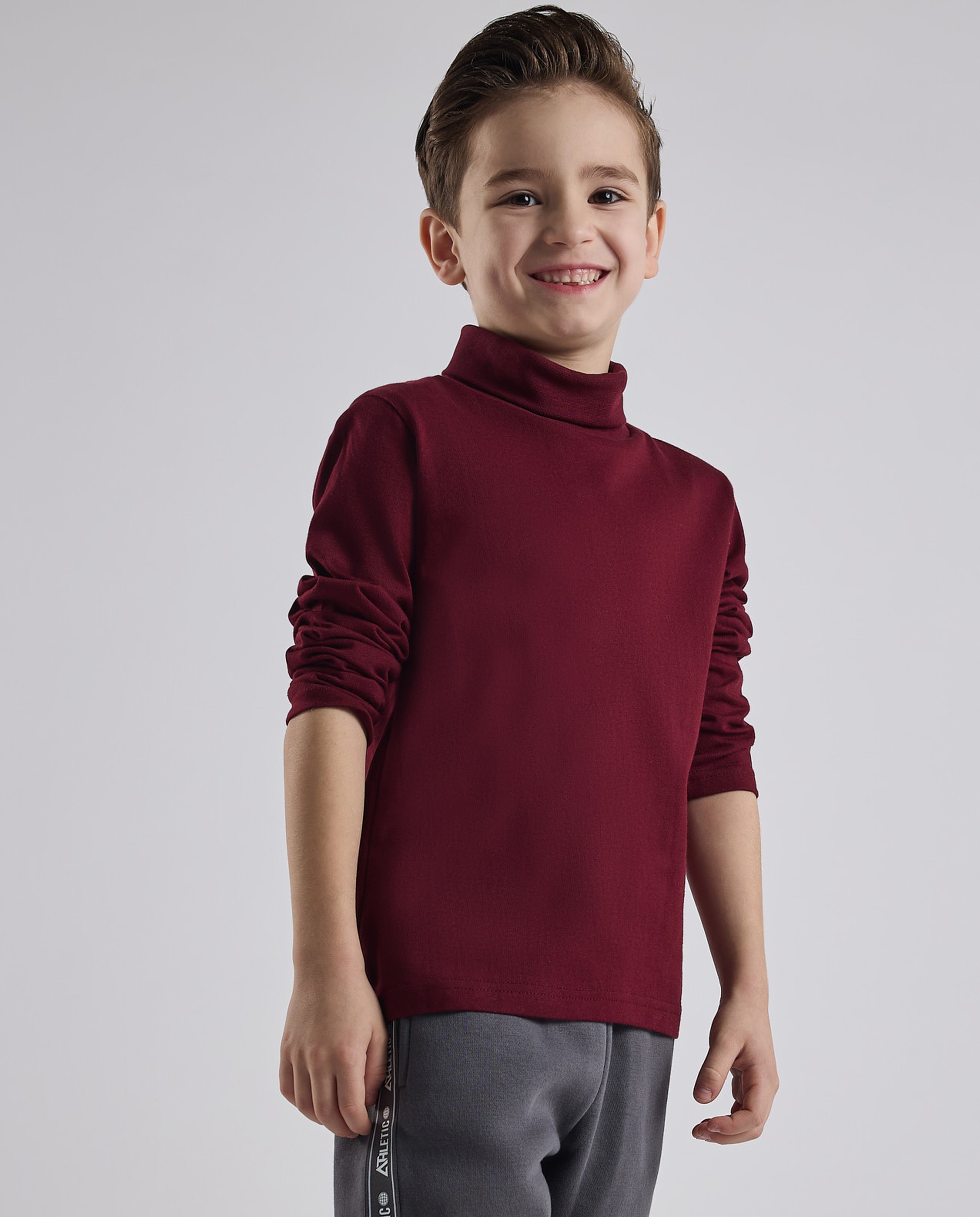 Solid T-Shirt with Turtleneck and Long Sleeves